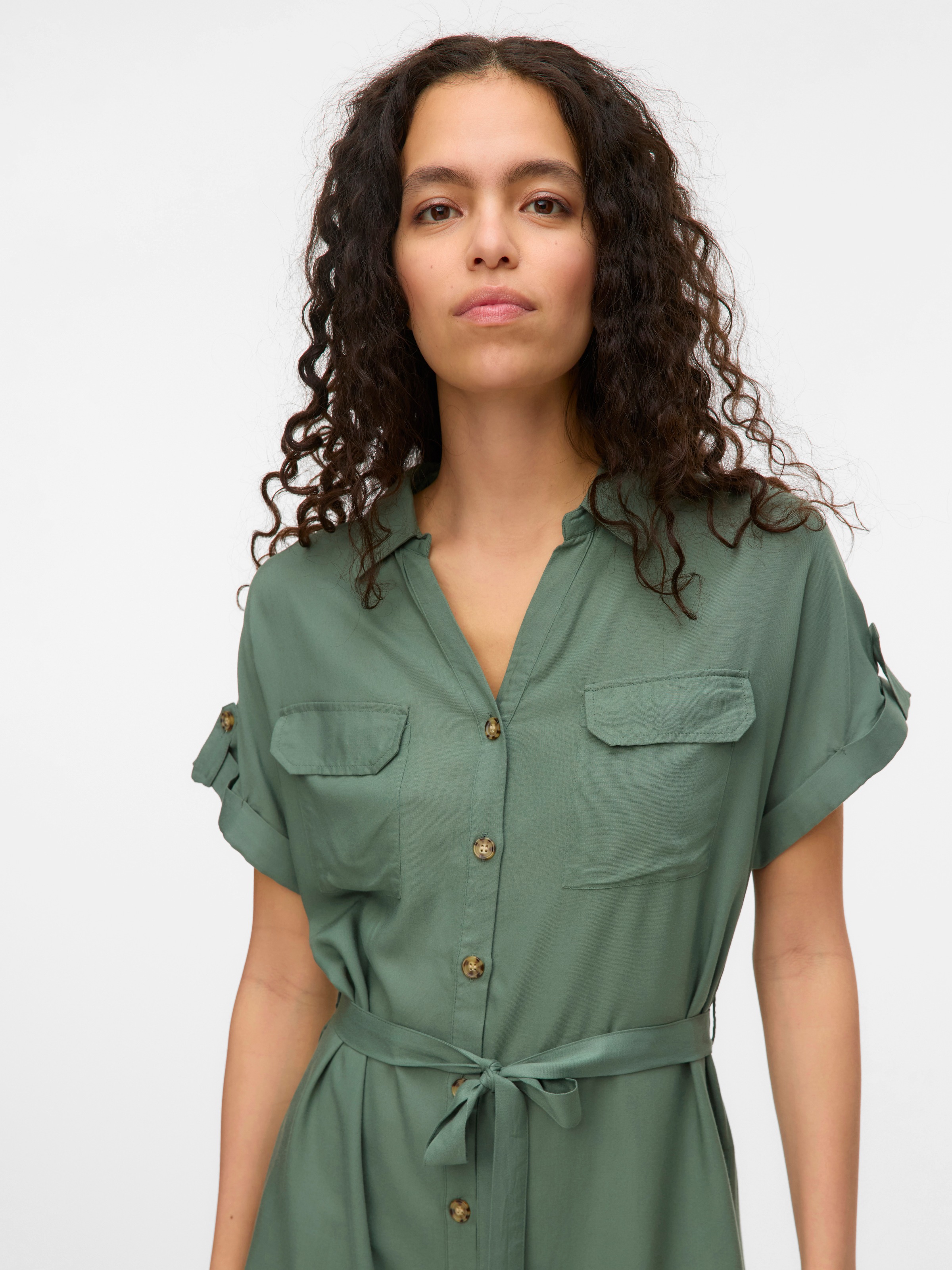Vero Moda Midikleid "VMBUMPY SS SHORT SHIRT DRESS WVN GA NOOS" Brusttaschen günstig online kaufen