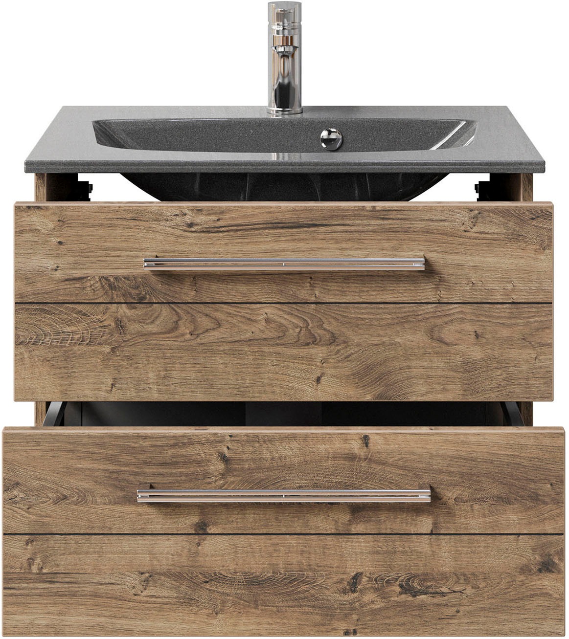 Saphir Waschtisch »Serie 6025 Mineralmarmor-Waschtisch mit Unterschrank, 67 cm breit«, Waschplatz mit 2 Schubladen, hängend, verschiedene Ausführungen