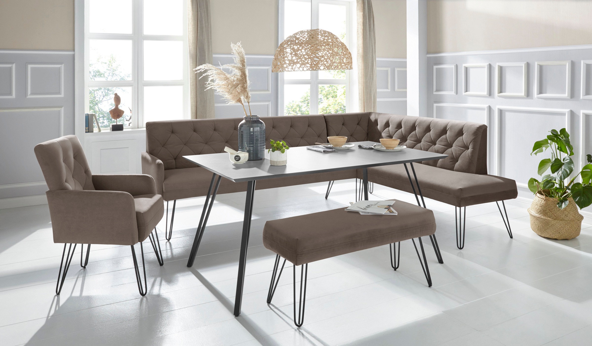 exxpo - sofa fashion Eckbank »Doppio, Chesterfield Optik, komfortabel und bequem, hohe Designfüße«, Frei im Raum stellbar
