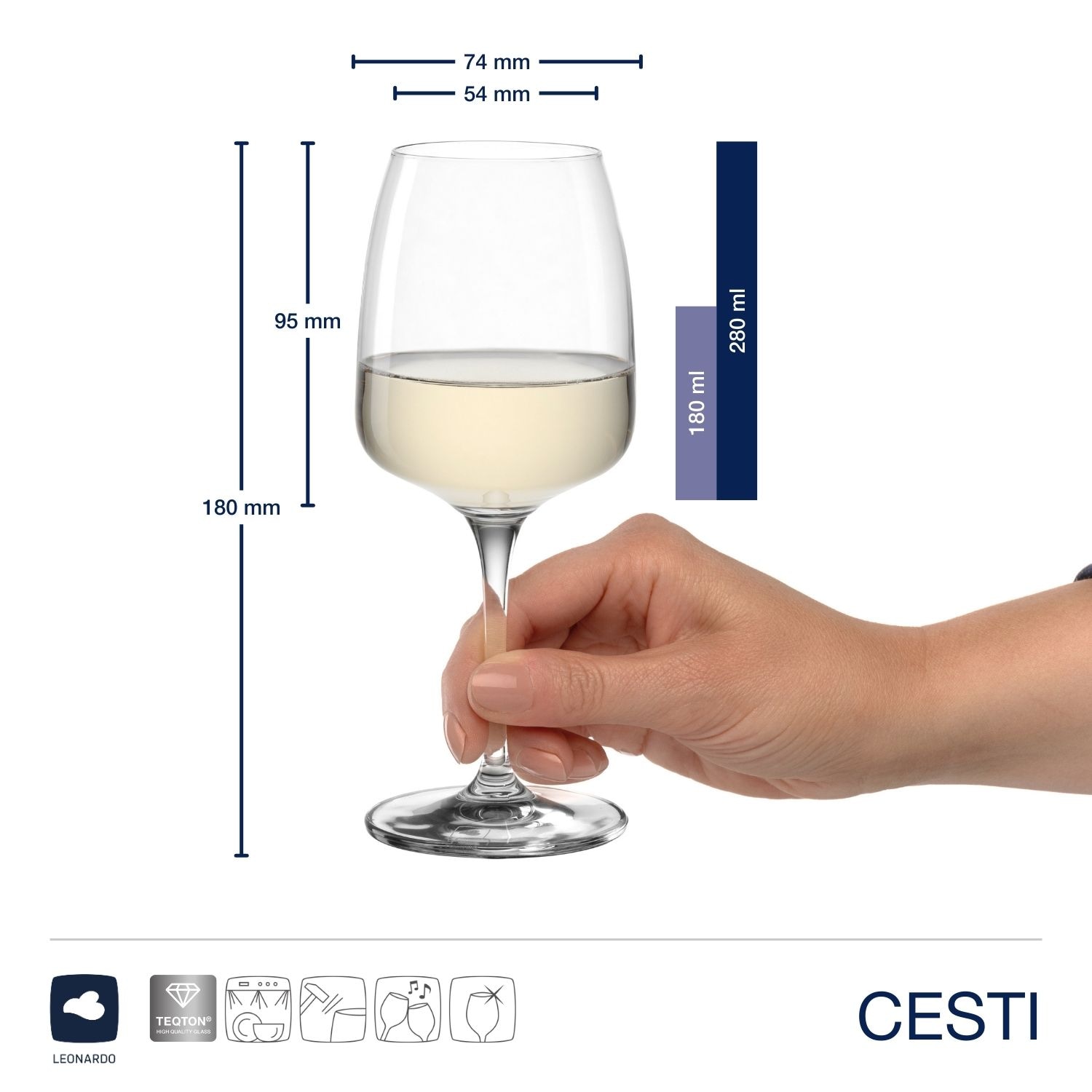 LEONARDO Weißweinglas »Rieslinggläser CESTI + Poliertuch«, (Set, 7 tlg.), 6 Riesling-Gläser mit Poliertuch