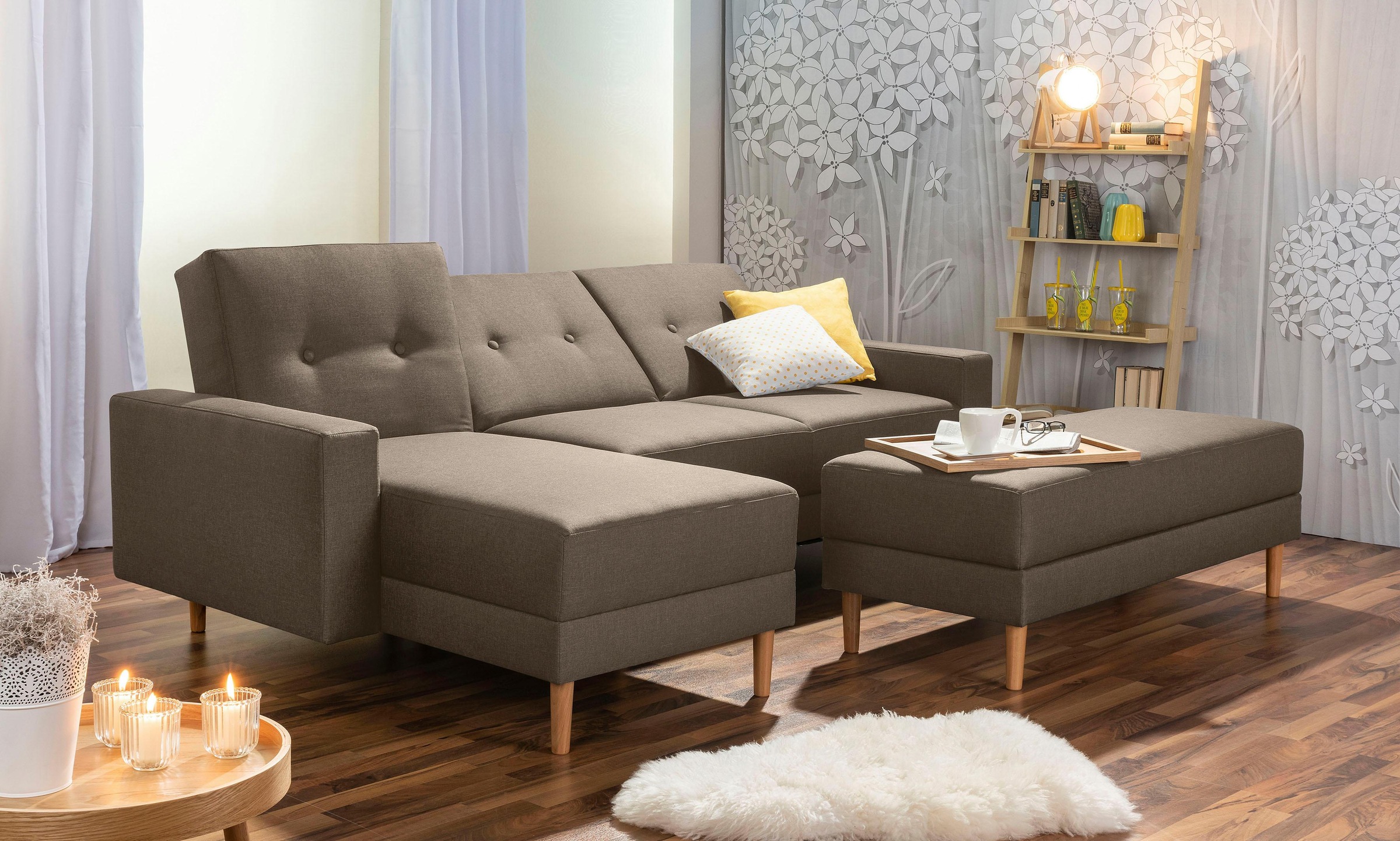 Max Winzer® Ecksofa »Just Chill«, Schlafsofa mit Recamiere, Rückenverstellung, inklusive Stauraumhocker