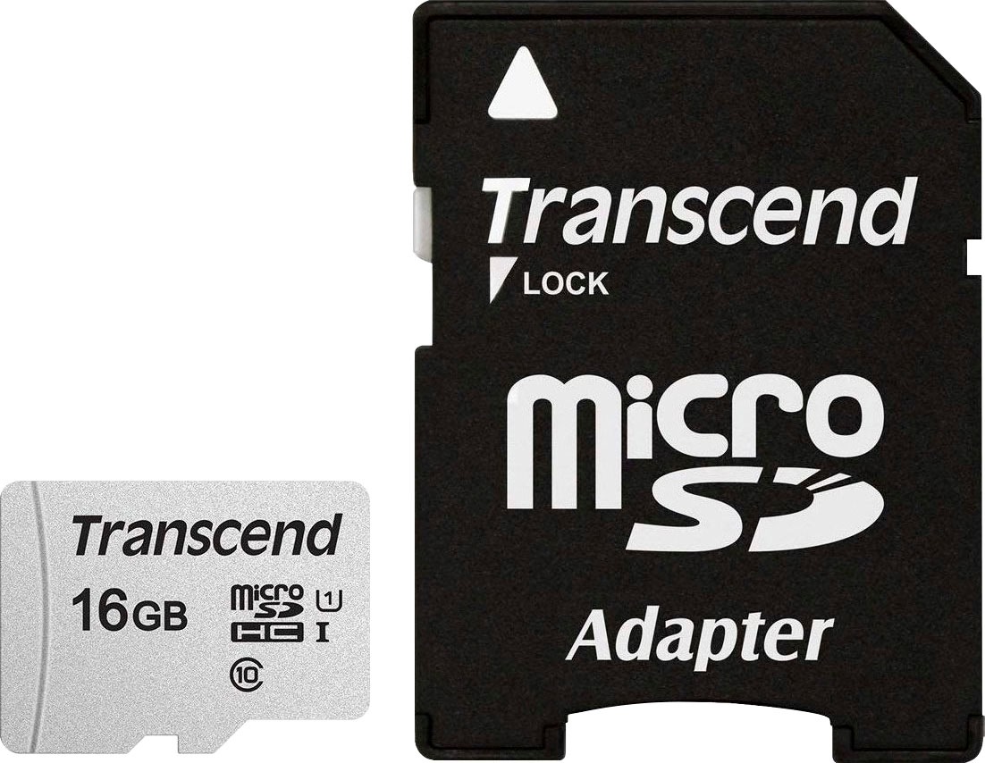 Transcend Speicherkarte »300S microSDHC 16GB mit Adapter«, (Class 10 95 MB/s Lesegeschwindigkeit)