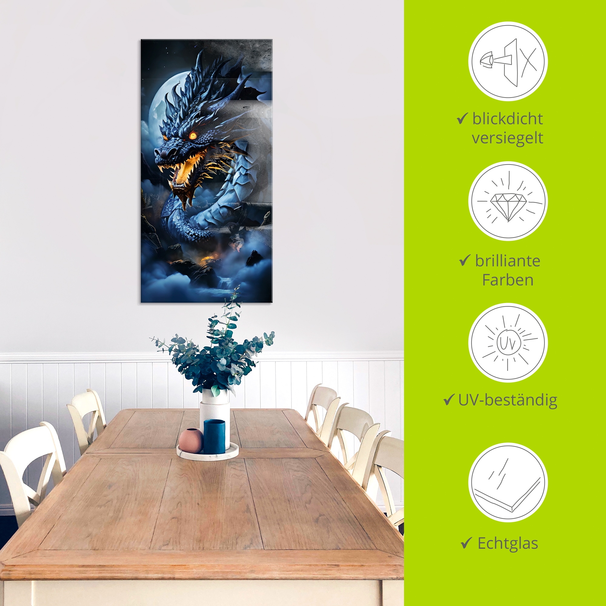 Artland Glasbild »Die Wut des Drachen XVII« klassische Fantasie 1 Stk. tlg. in verschiedenen Größen