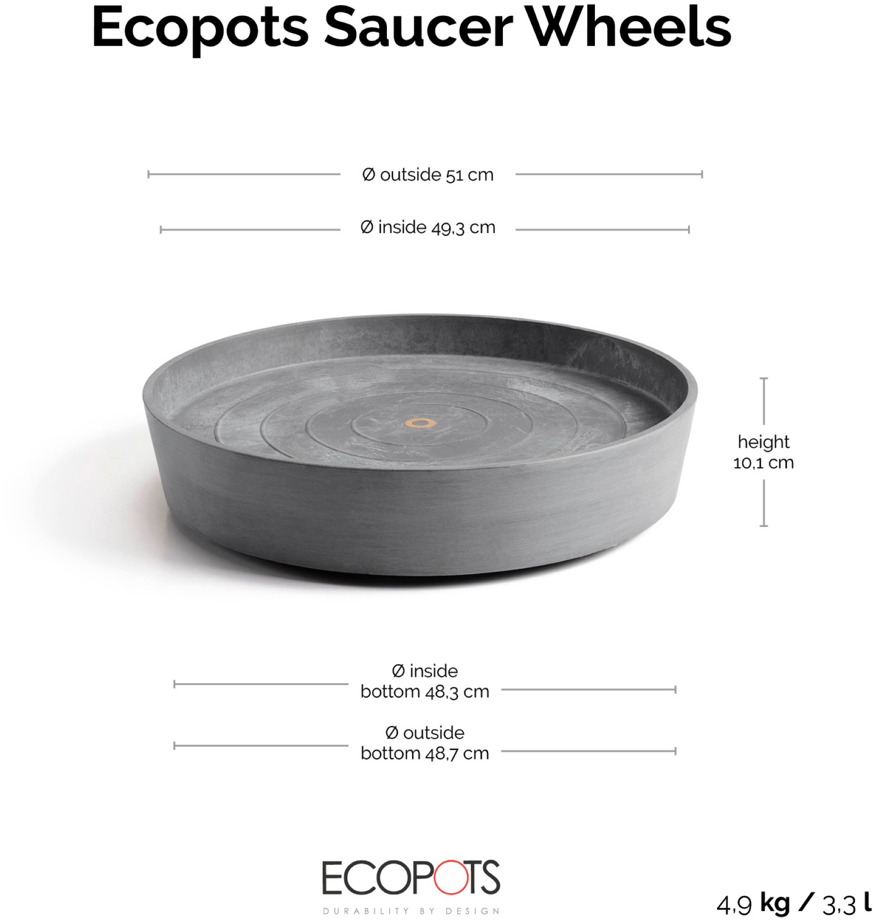 ECOPOTS Topfuntersetzer »mit Rollen 60 Grau«, für innen und außen: frostsicher, bruchsicher und lichtbeständig