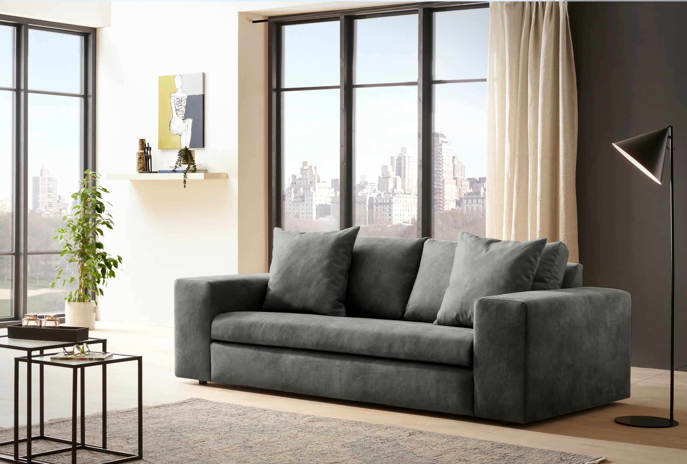 Home affaire 2-Sitzer "SLEETLAND XXL in Samtvelours oder Vintage-Leder-Opti günstig online kaufen