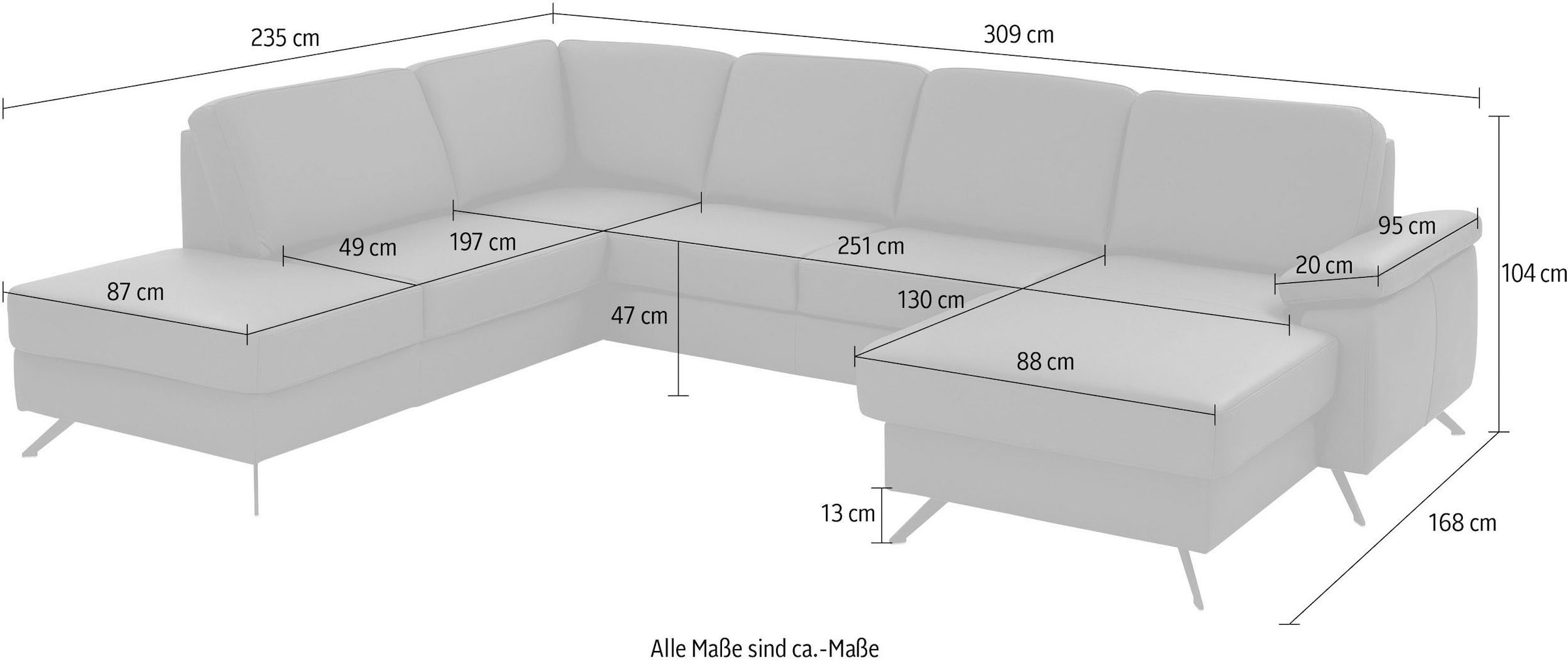 Die PlanBar Wohnlandschaft »PN-EM15047 U-Form, mit Kopfstützen«, Echtleder, wahlweise mit Bettfunktion u. Stauraum