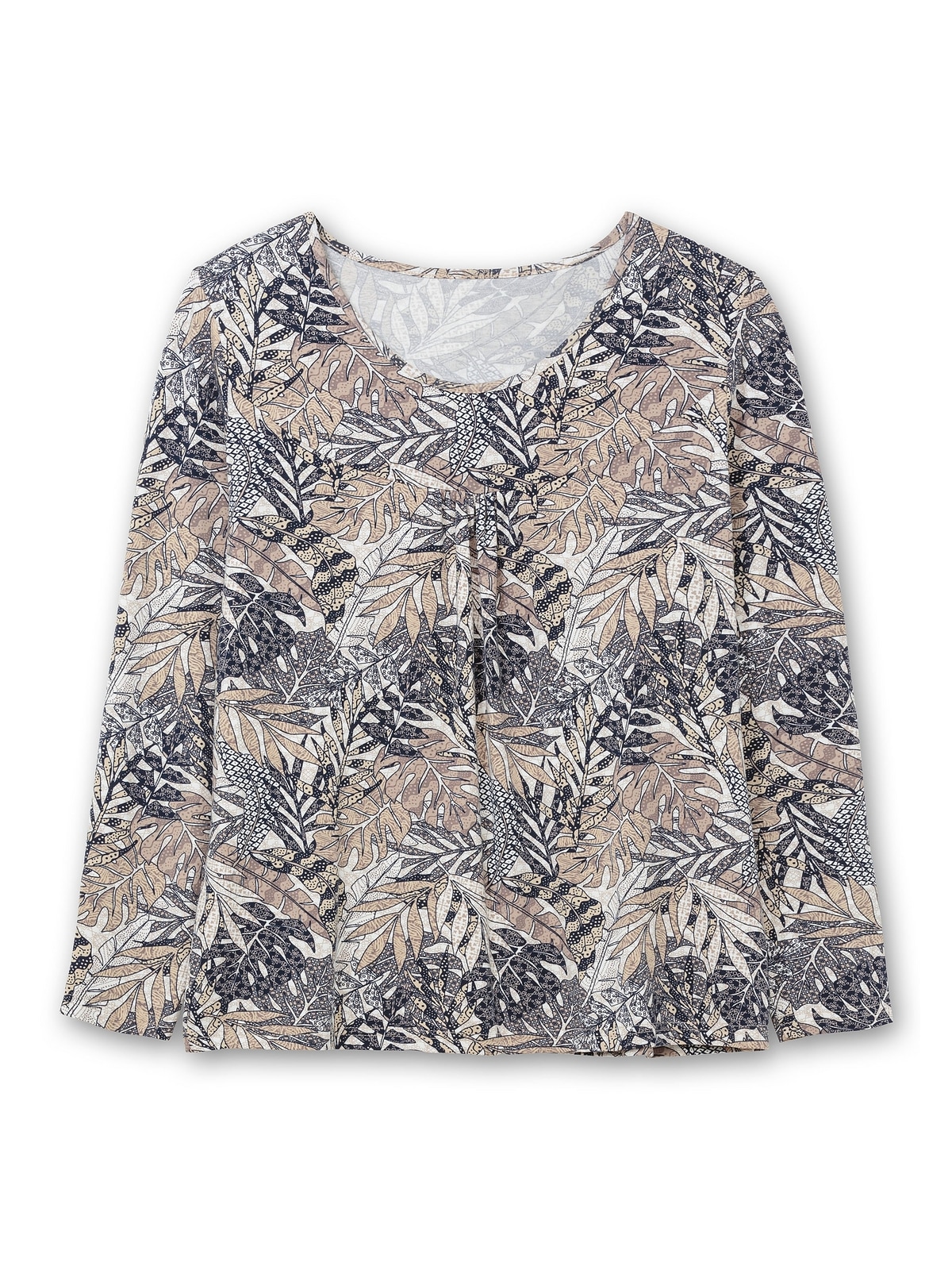 Sheego Langarmshirt »Große Größen«, mit Blätterprint und Faltendetail vorn