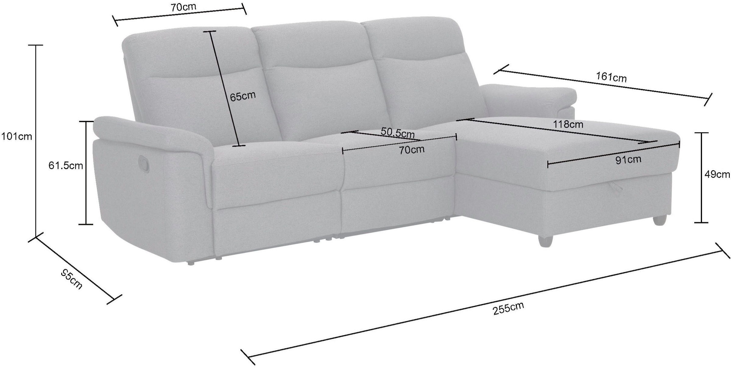 Home affaire Ecksofa »BRIONNE, L-Form, 255cm, manuelle u. elektrische Funktion (USB A/C),«, Liegefunktion, Stauraum, Federkernpolsterung, Webstoff