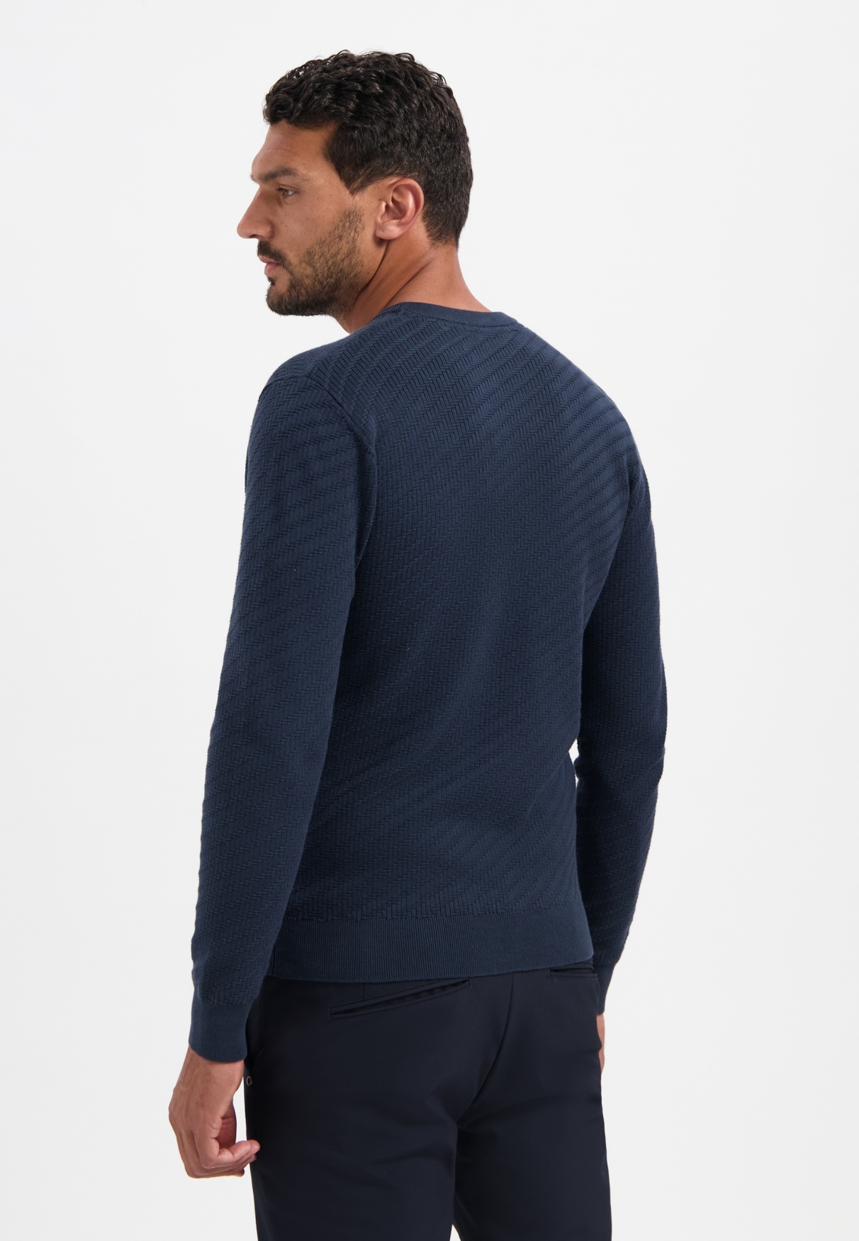 NO EXCESS V-Ausschnitt-Pullover »No Excess Pullover mit diagonaler Strickstruktur«
