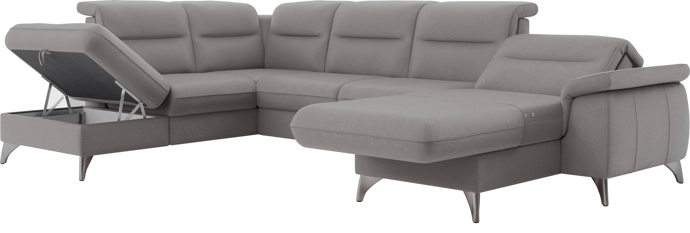 Wohnlandschaft SIT & MORE "Astoria U-Form", grau (hellgrau), B:327cm H:91cm T:225cm, 100% Polyester, Sofas, Wohnlandschaft, wahlweise mit motorischer Relaxfunktion 6