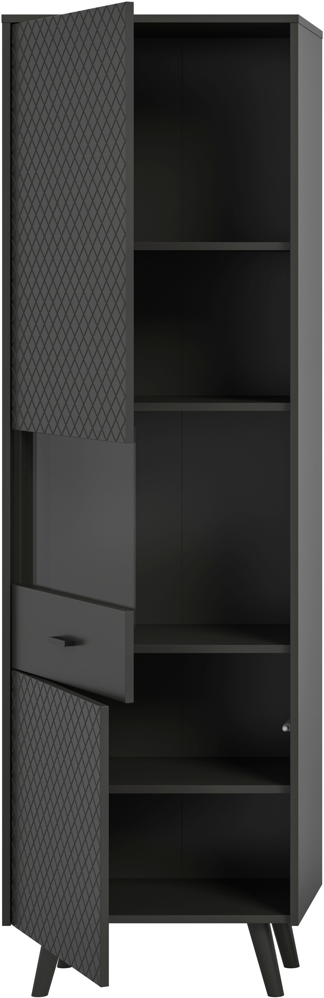 Home affaire Vitrine »RHOMBUS, hochwertige MDF-Front mit Karo-Optik« 1 Stk. tlg. Vitrine, Schrank, Wohnzimmer, Esszimmer