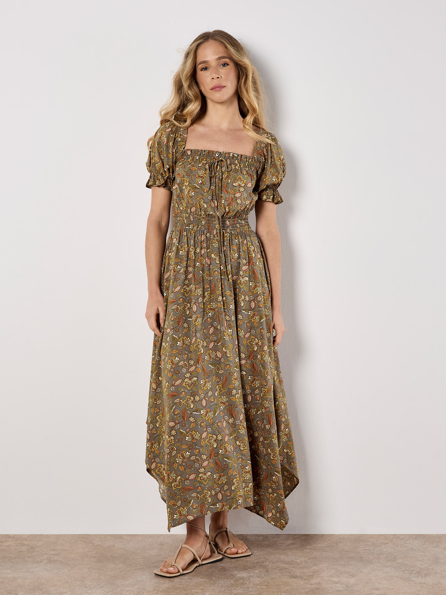 Apricot Midikleid "Florales Kleid" mit Smokdetails