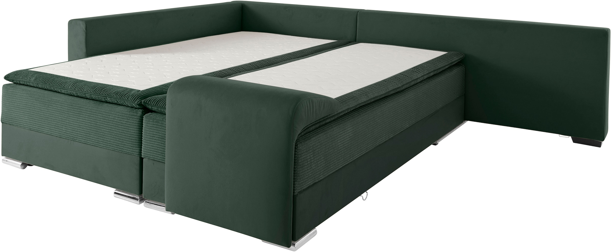 INOSIGN Ecksofa »Night & Day L-Form, B: 324 cm«, mit Bettfunktion, Bettkasten & 3 Zierkissen, Boxspringbett 180x200 cm