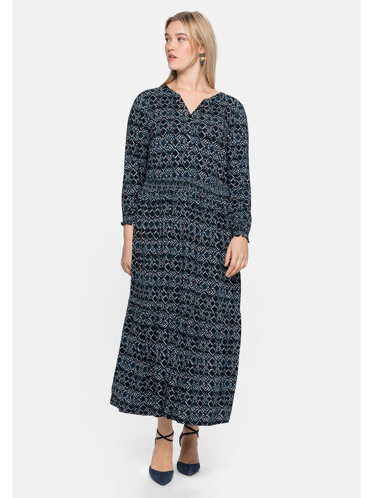 »Große Sheego Größen«, Jerseykleid Alloverdruck kaufen mit Smokdetails online | und BAUR
