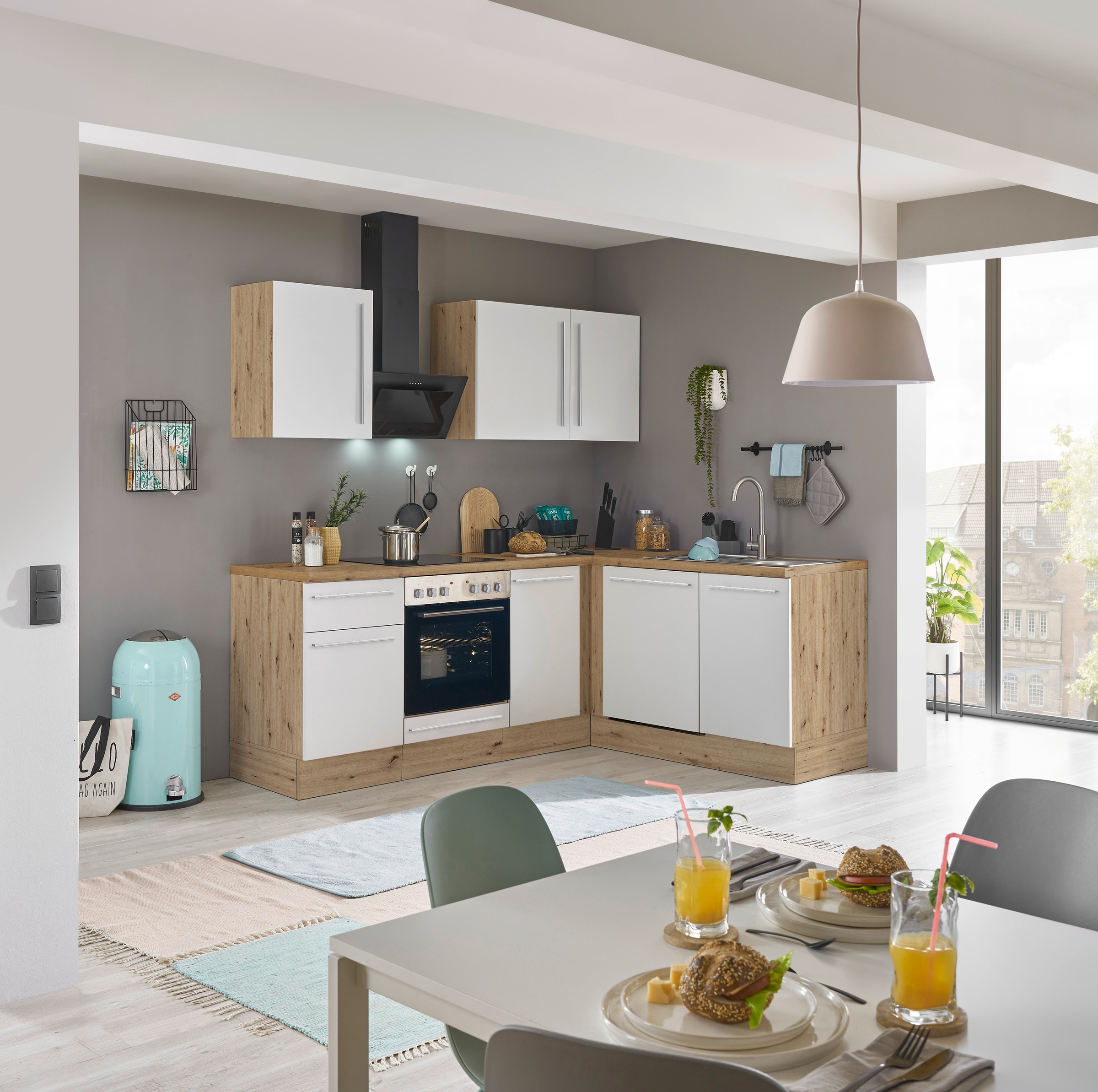 KOCHSTATION Winkelküche »Florida, Stellbreite 220x175 cm«, wahlweise mit E-Geräten, mit Softclose für Türen und Schubkästen