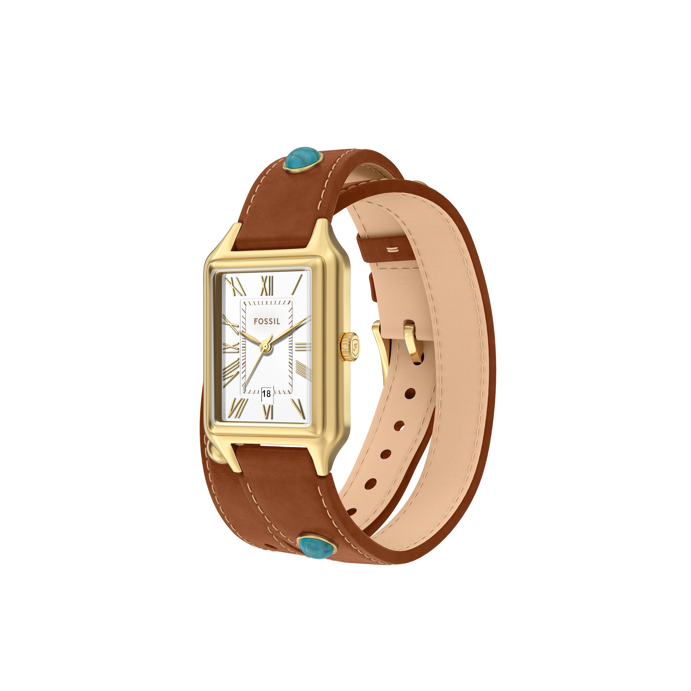 Fossil Quarzuhr »RAQUEL«, Armbanduhr, Damenuhr, Lederarmband, analog, Tag, Türkis