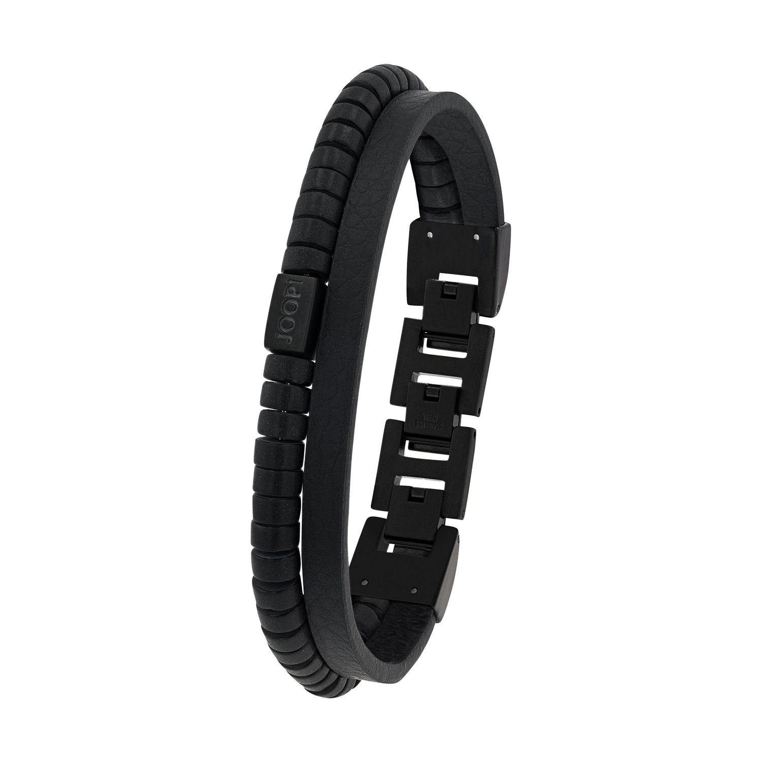 JOOP Herren Armband "Schmuck, Geschenk", 21,5cm, Edelstahl Lederschwarz, schwarz, Edelstahl, Leder, Armbänder, mit Achat