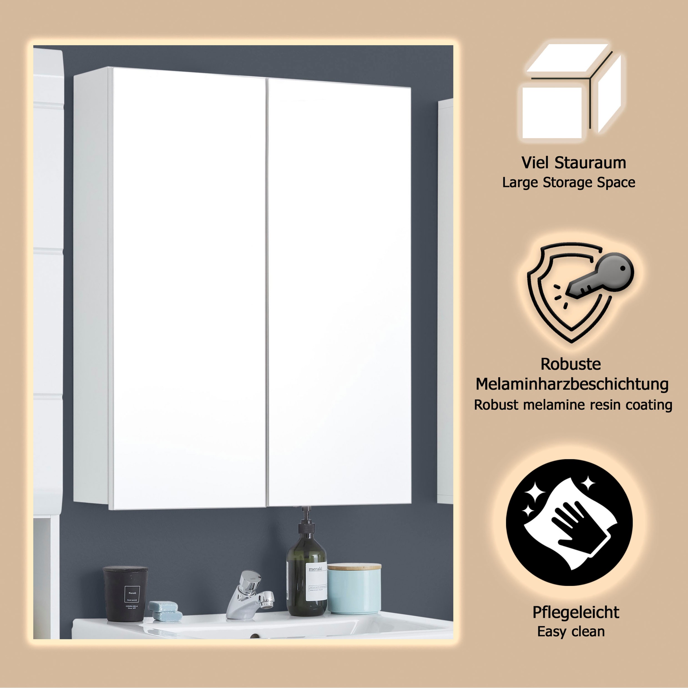 welltime Spiegelschrank »Sovana« Badschrank wahlweise mit oder ohne Beleuchtung - (B/T/H) 60/18/67 cm