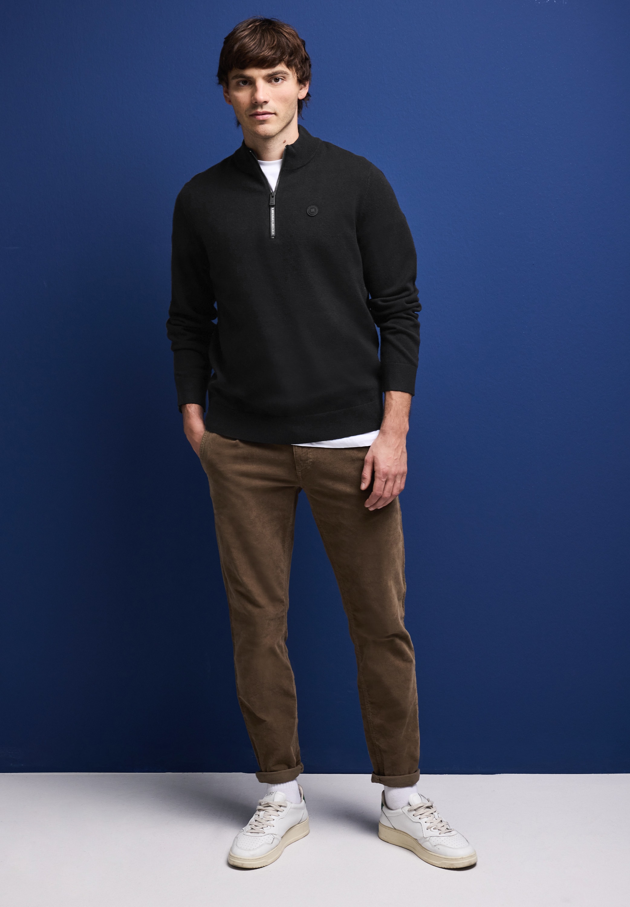 STREET ONE MEN Stehkragenpullover, mit Materialmix