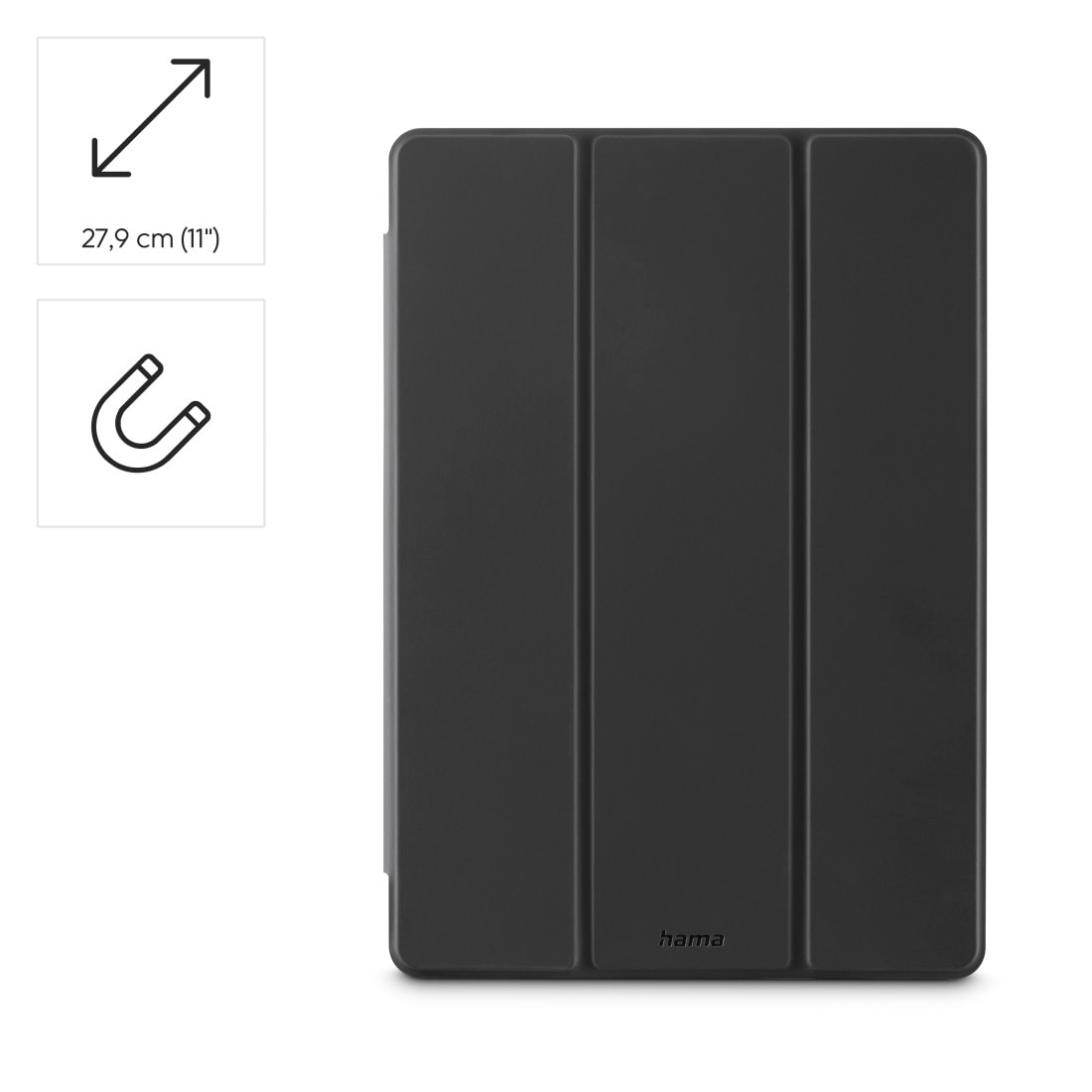 Hama Tablet-Hülle »Tablet-Hülle mit Stiftfach für Galaxy Tab A11+/A9+ 11“, schwarz« Standfunktion, Stiftfach, Magnetverschluss, transparente Rückseite