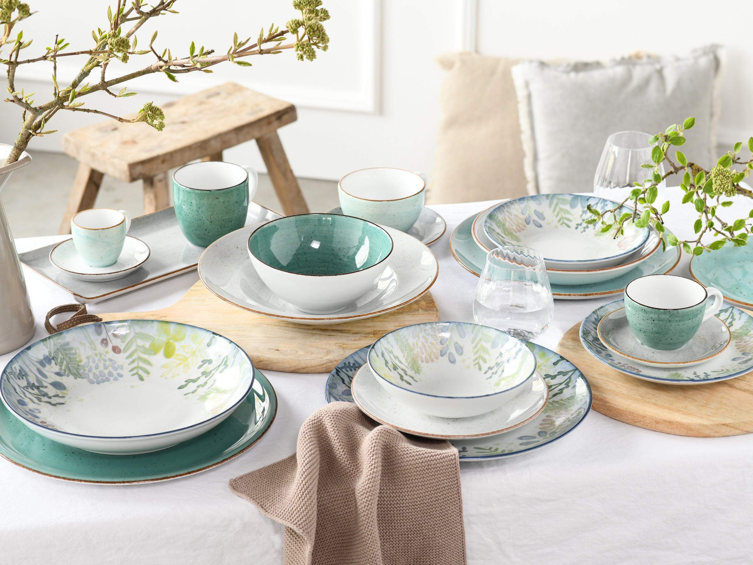 CreaTable Espressotasse "Vintage Nature Aqua, Espresso-Set, 8-tlg." Handgem günstig online kaufen