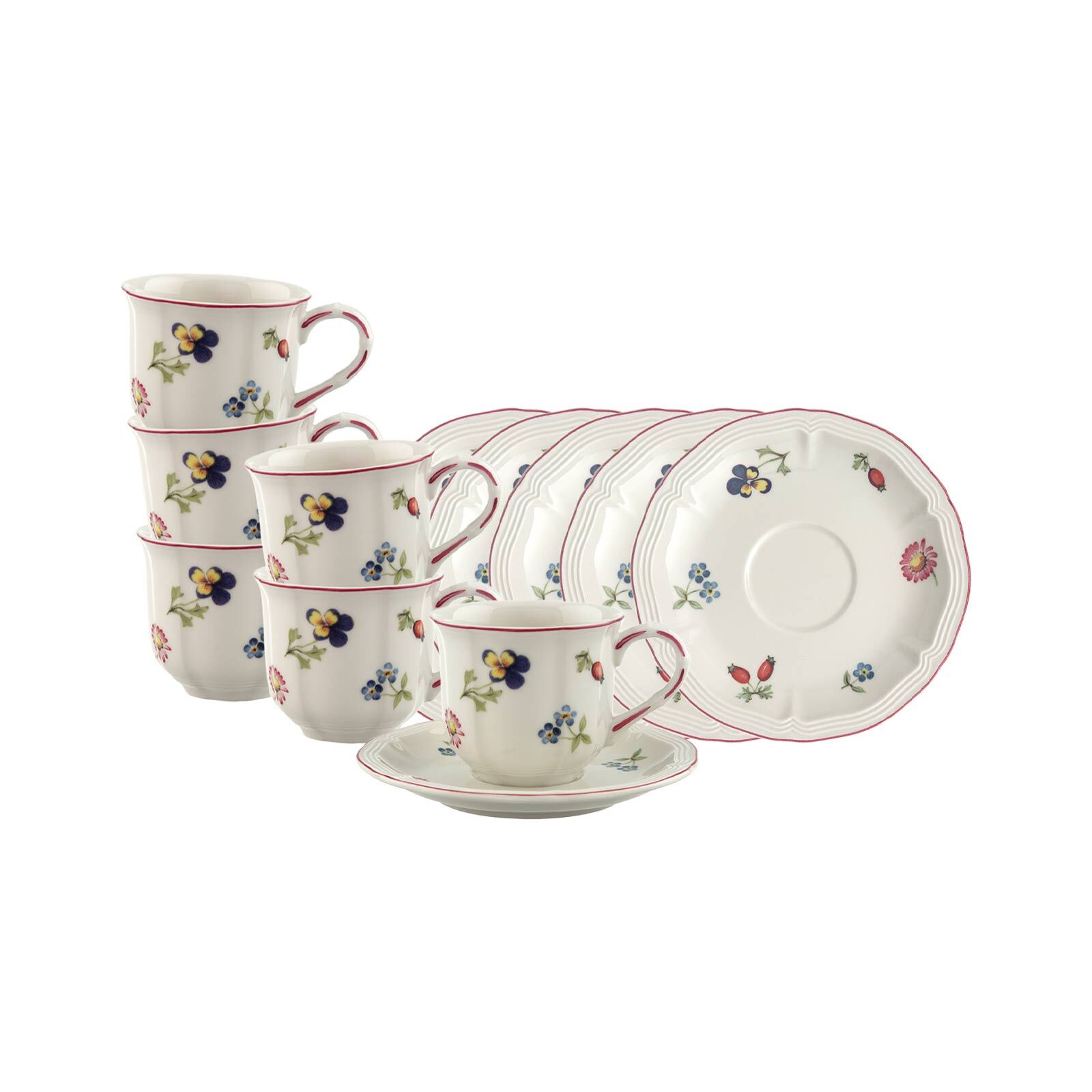 Villeroy & Boch Espressotasse "Espressotassen mit Untertassen Petite Fleur 80 ml 6er Set bunt" Spülmaschinenfest, Mikrowellensicher