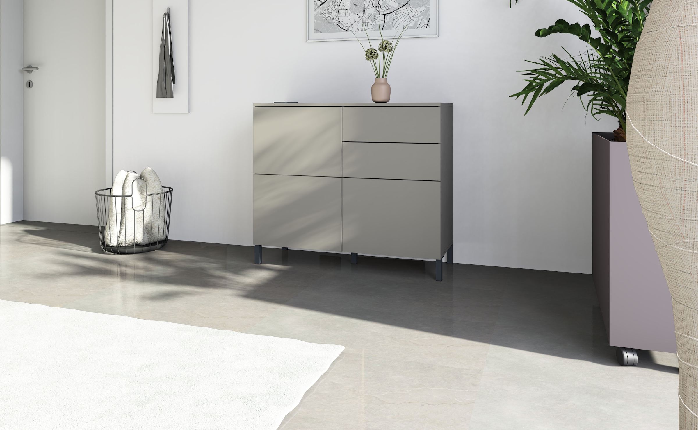 borchardt Möbel Kommode »Haama, modern, grifflos, Metallfüße, praktisch,  3 Türen« Push-To-Open, verstellbare Einlegeböden, viel Stauraum, Breite 93cm