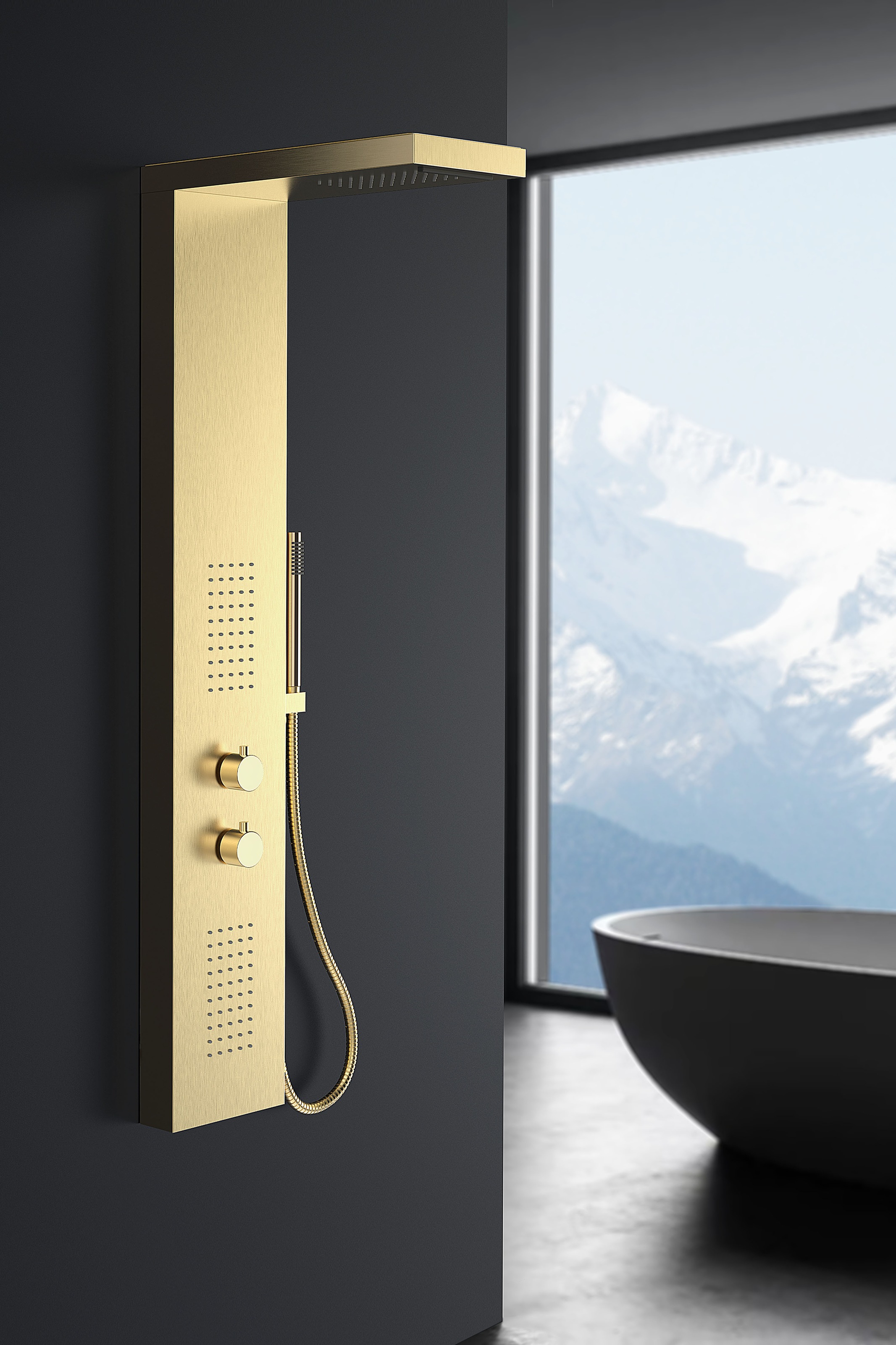 Marwell Duschsäule "Essenza gold" Edelstahl Regendusche, 125x20 cm günstig online kaufen