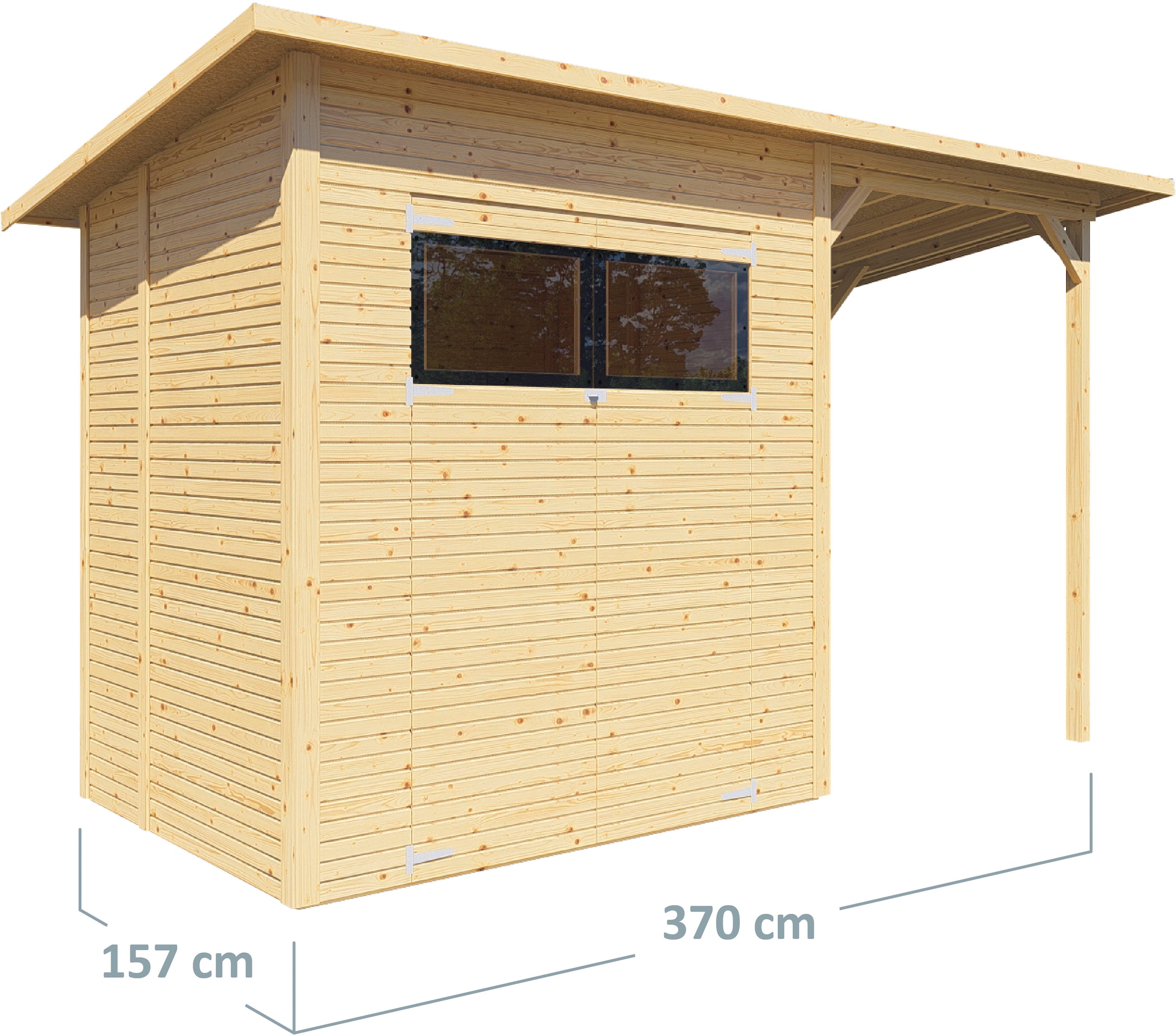 BERTILO Gartenhaus »Pent Modern 2 Plus naturbelassen«, mit hohen Seitenwänden und einer 1,88 m hohen Doppeltür