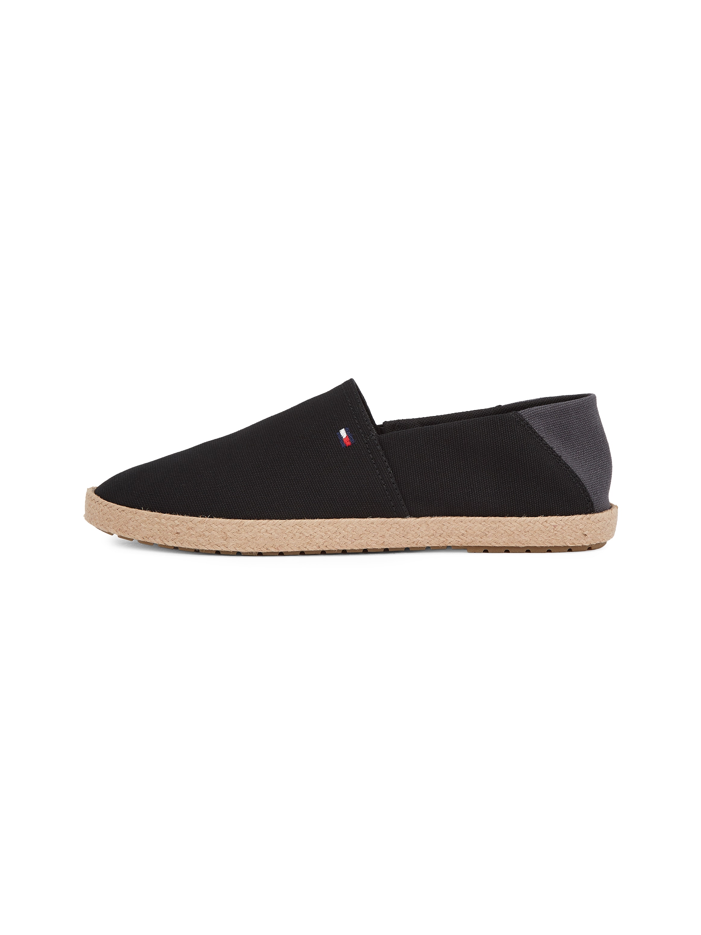 Tommy Hilfiger Slipper »HILFIGER ESPADRILLE CORE TEXTILE«, Schlupfschuh, Espadrilles, Sommerschuh, Kontrastbesatz an der Ferse