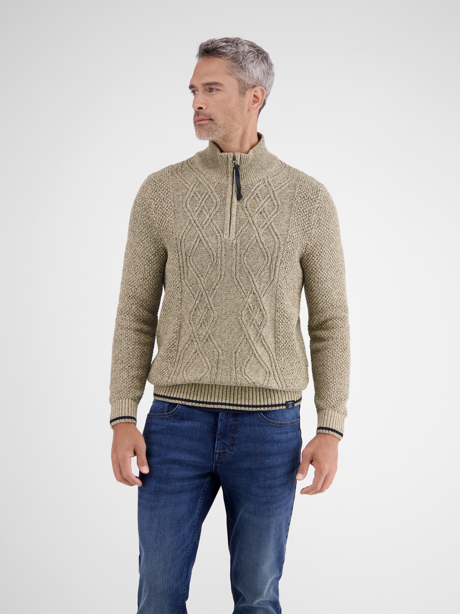 LERROS Strickpullover »LERROS Strickpullover mit Zopfmuster und Troyerkragen«