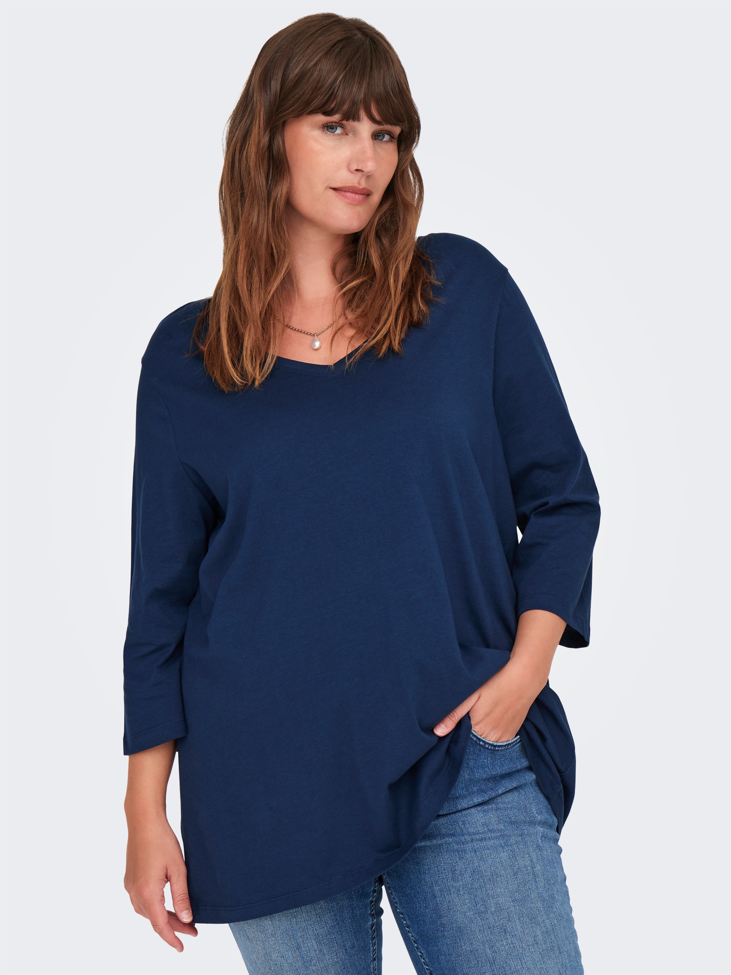 ONLY CARMAKOMA 3/4-Arm-Shirt "CARBONNIE LIFE 3/4 V-NECK A-SHAPE JRS" günstig online kaufen