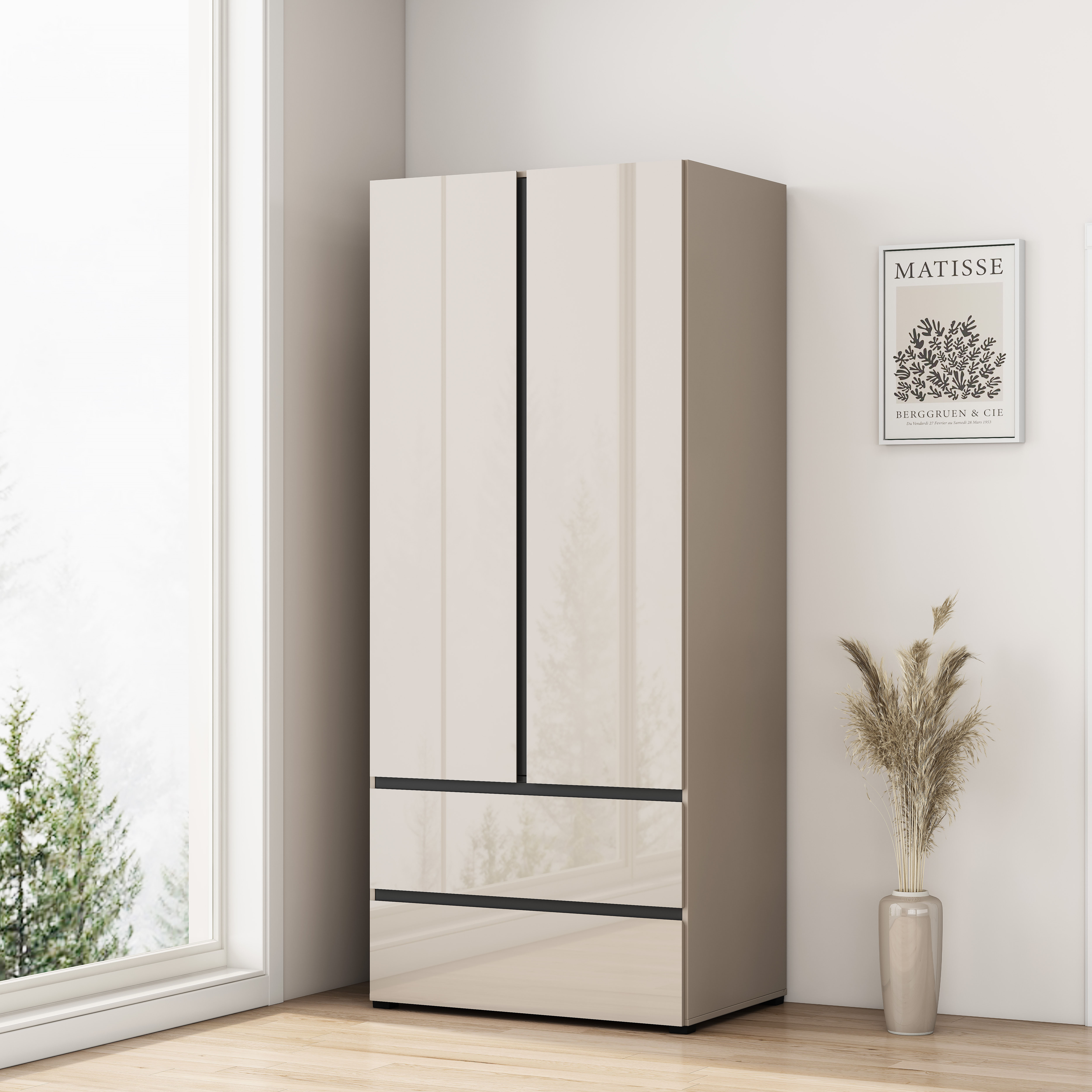 OTTO home Kleiderschrank "Kollin Schlafzimmerschrank mit 2 Türen und 2 Schubladen" Drehtürenschrank mit perfekter Innenausstattung, hochganz Fronten