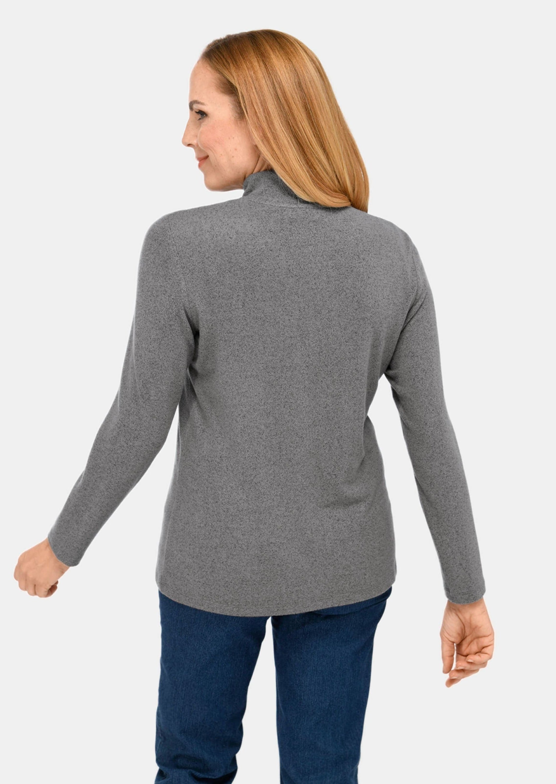 GOLDNER Strickpullover »Flauschshirt Flauschiges Stehbundshirt mit Reißverschluss und glänzendem, gesticktem Logo«