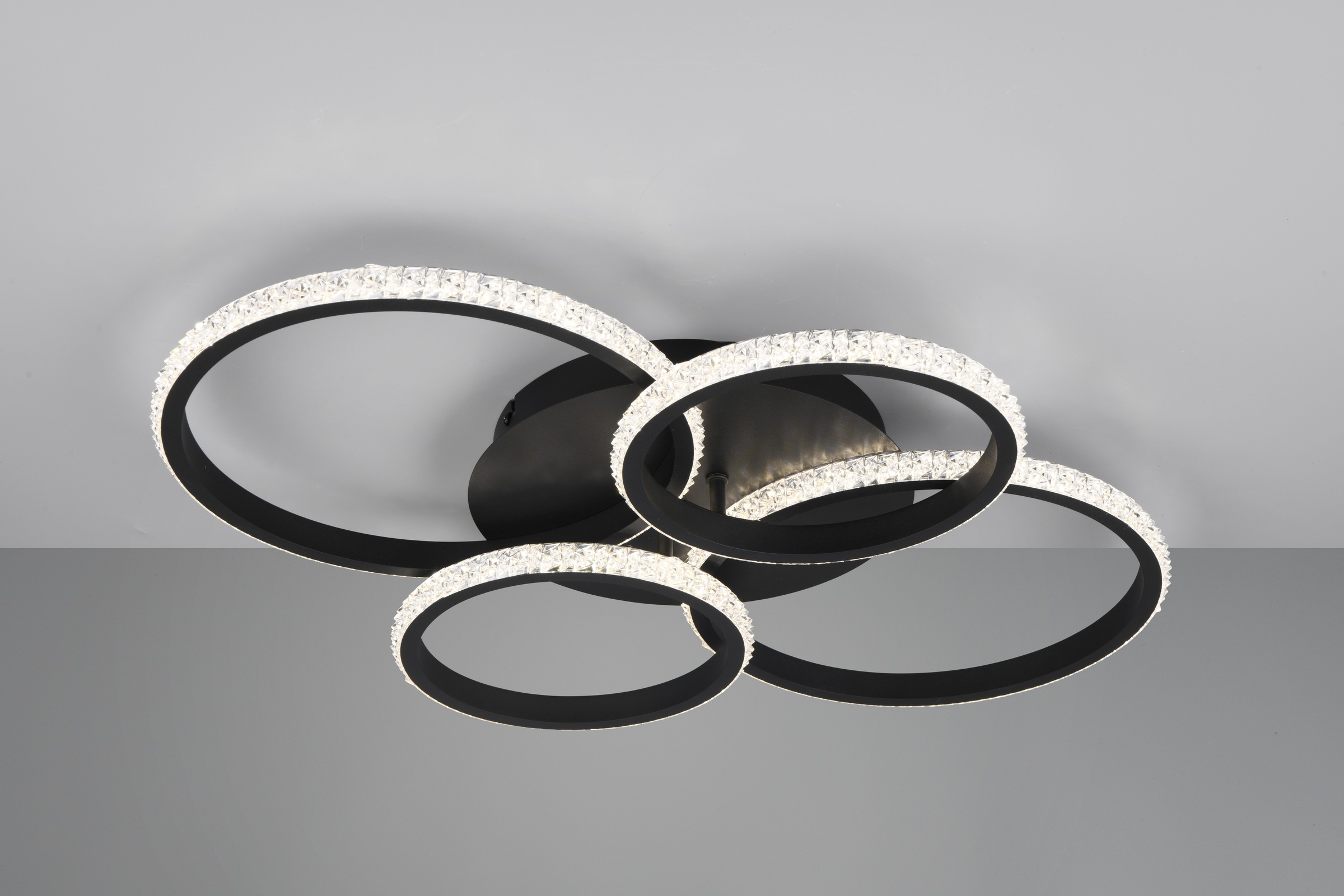 REALITY Leuchten LED Deckenleuchte »CIRES, LED Deckenlampe mit 4 schwenkbaren LED-Ringen, kaltweiß 4000K«, 1 flammig, Leuchtmittel LED-Board | LED fest integriert, 3400 Lumen 27W, in 3 Stufen dimmbar mit Acryl Kristallen verzierte LED