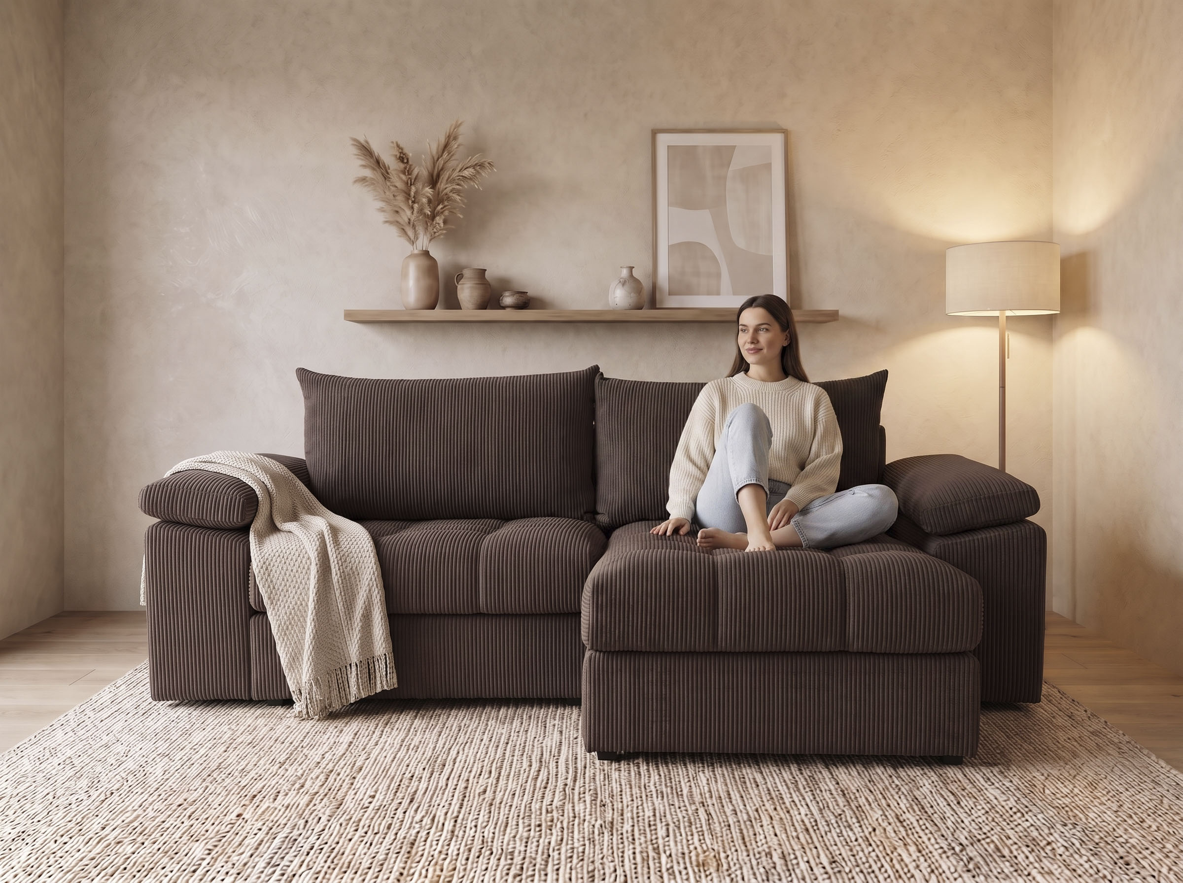 OTTO home Ecksofa "Soft&Cosy Pik XL, L-Form, B: 246 cm, Mega Sofa in Cord" Lounge-Komfort mit edler Sitzsteppung, Federkern