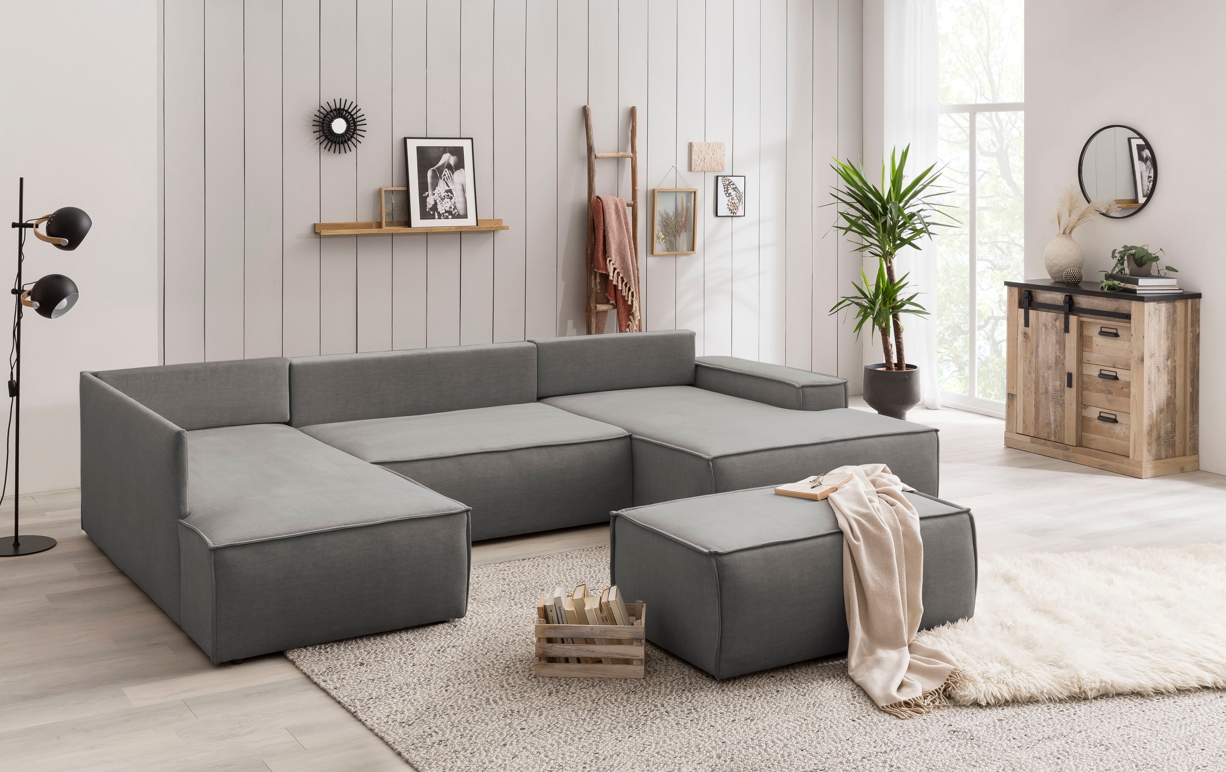 Home affaire Hocker »SHERWOOD, Polsterhocker in 3 Stoffarten verfügbar«, passend zur Polster-Serie SHERWOOD