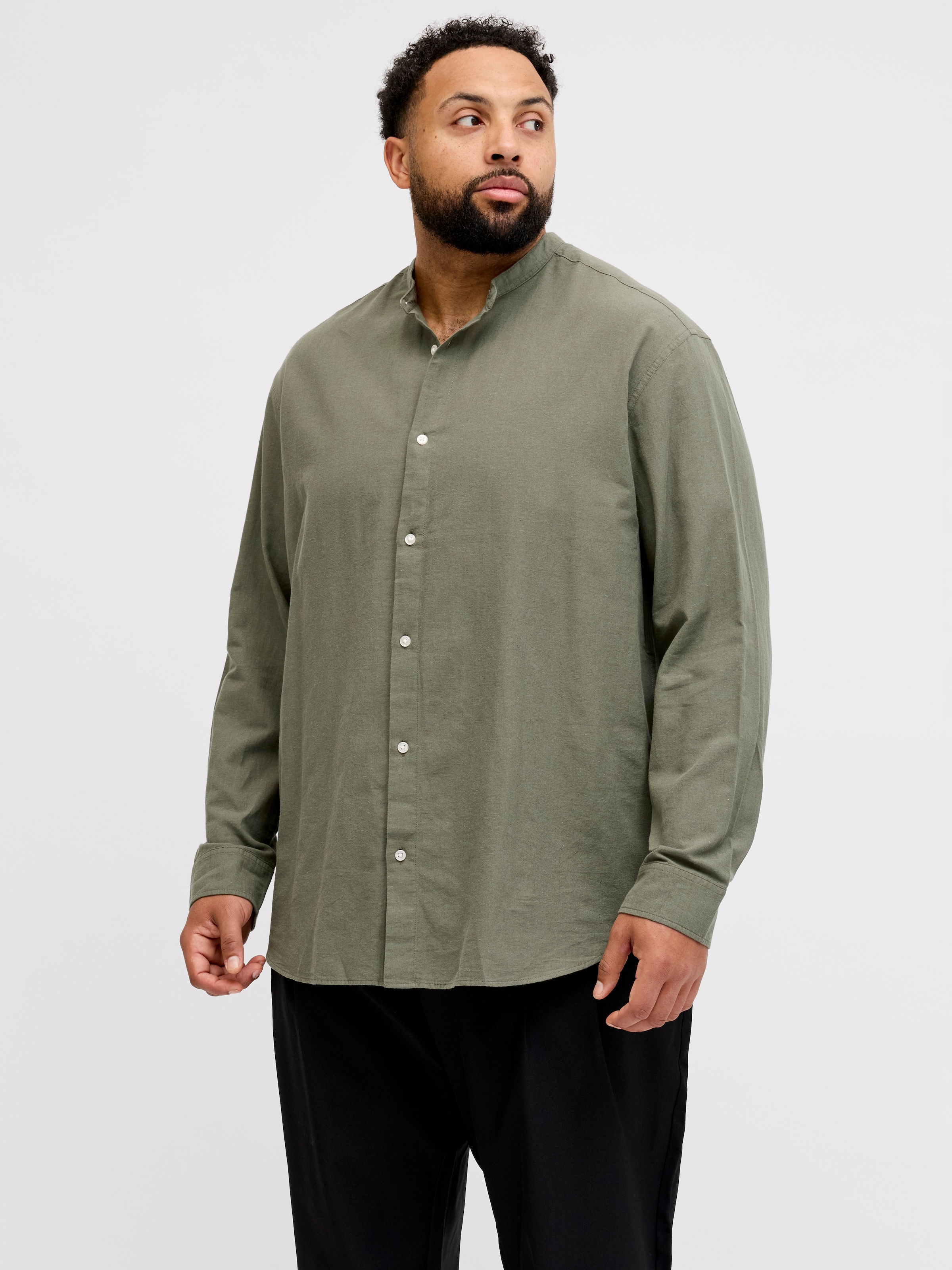 Jack & Jones PlusSize Langarmhemd "JJEBREEZE LINEN BLEND BAND SHIRT L PLS" günstig online kaufen