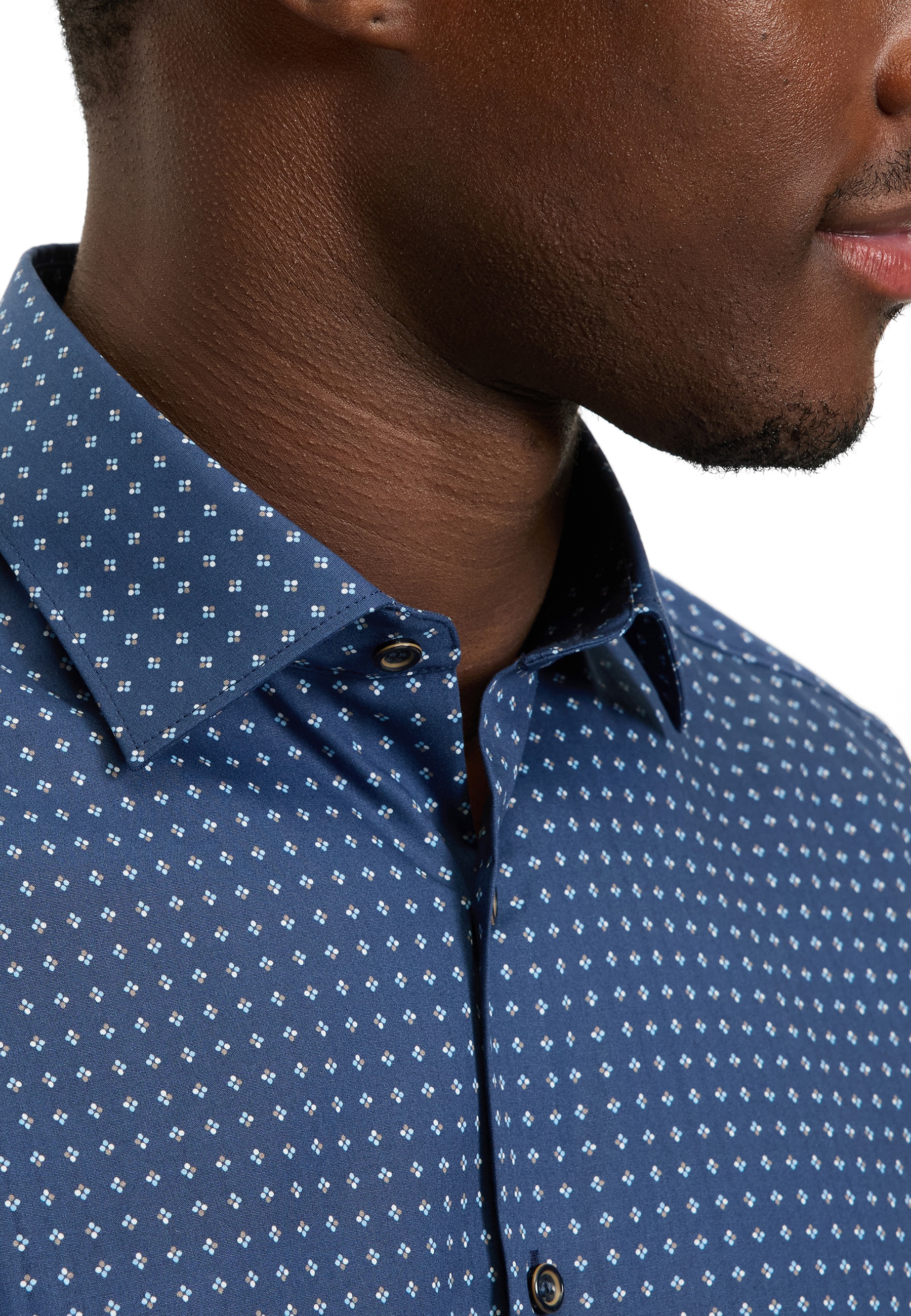 Langarmhemd OLYMP "Level Five", Herren, Gr. 39, N-Gr, marine, Web, Obermaterial: 100% Baumwolle, normal, 2-Knopf-Manschette, Hemden, Businesshemd, body fit, New York Kentkragen 2