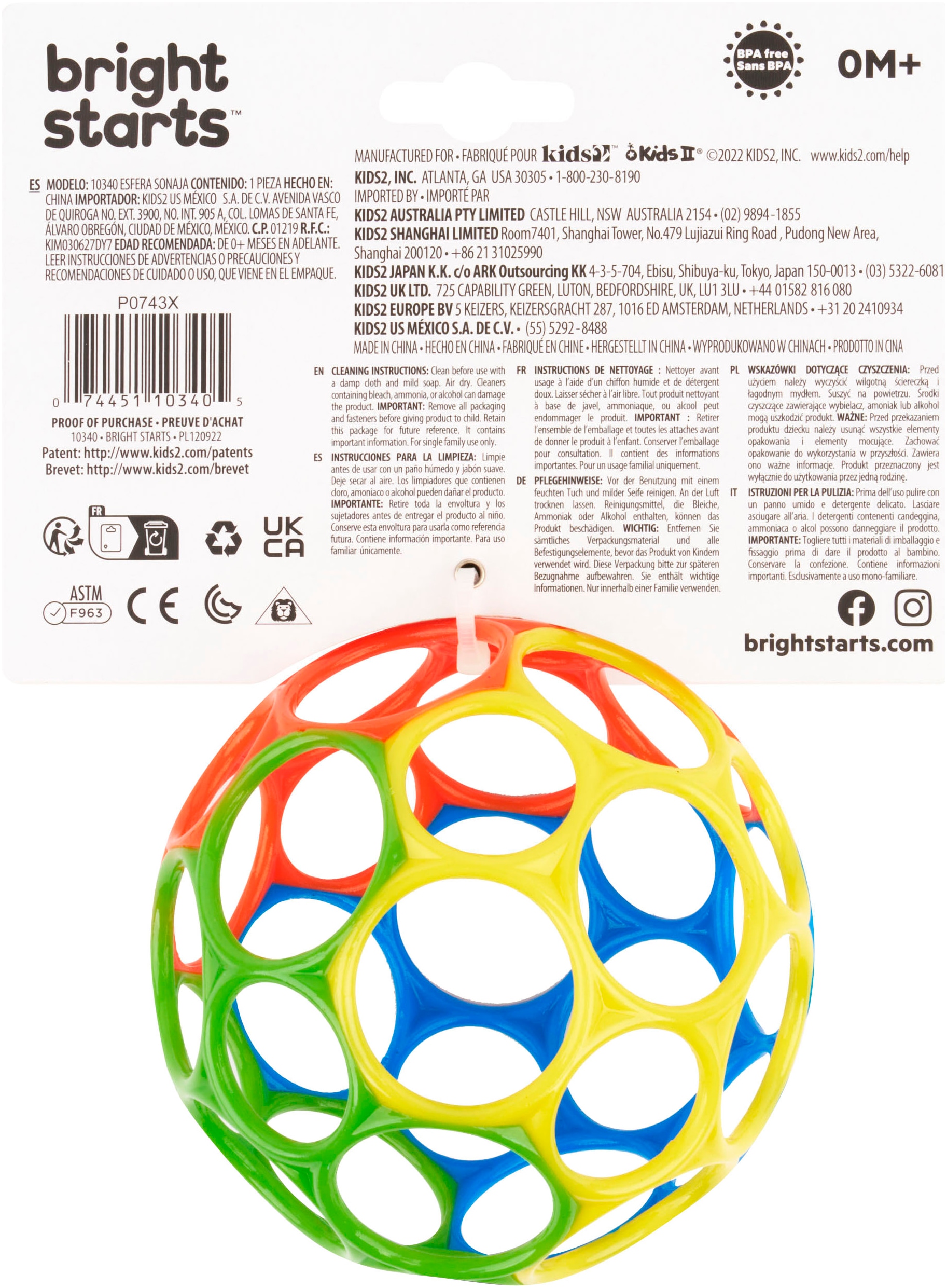 Bright Starts Greifspielzeug »Oball Classic™ Easy-Grasp Toy - Rot/Blau/Grün/Gelb«