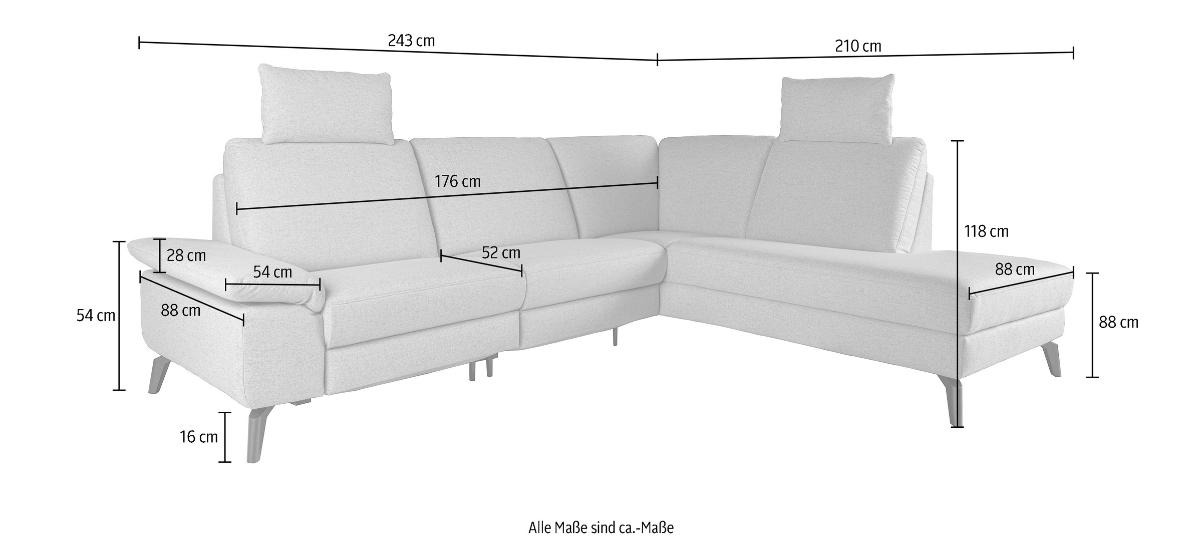 alina Ecksofa, inkl. Kopfstützen, wahlweise mit Relaxfunktion, Breite: 243 cm