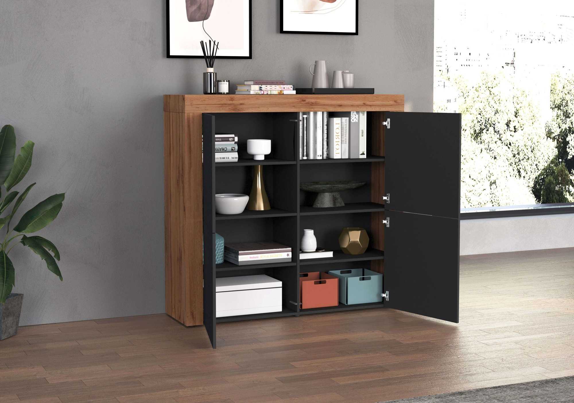 INOSIGN Highboard »CHRONOS Breite 140 cm mit 4 Türen und 8 Fächer 'Made in Italy'«, (1 St.), Hohes Sideboard, Kommode, Schrank, Grifflos mit Push to Open