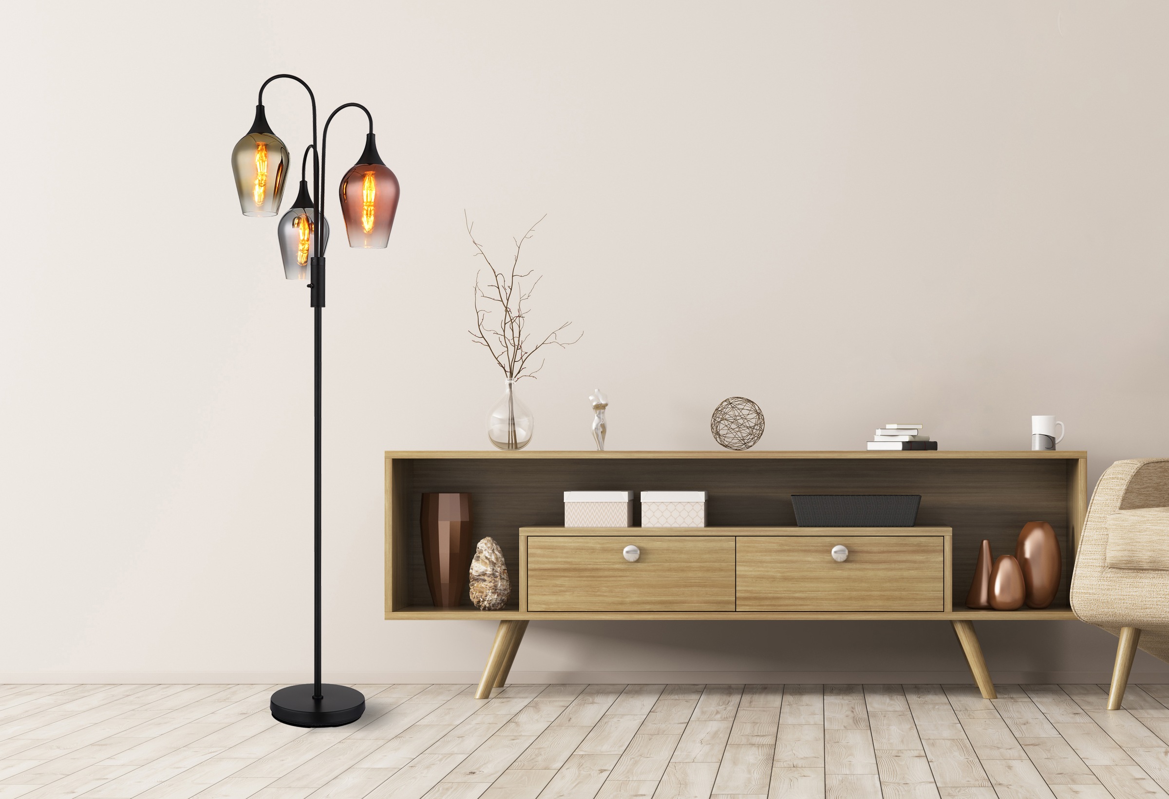 GLOBO LIGHTING Stehlampe »LAVUS«, Leuchtmittel E27 | ohne Leuchtmittel, Stehleuchte/Glas/kupferfarben/goldfarben/Wohnzimmer/Flur/Vorraum