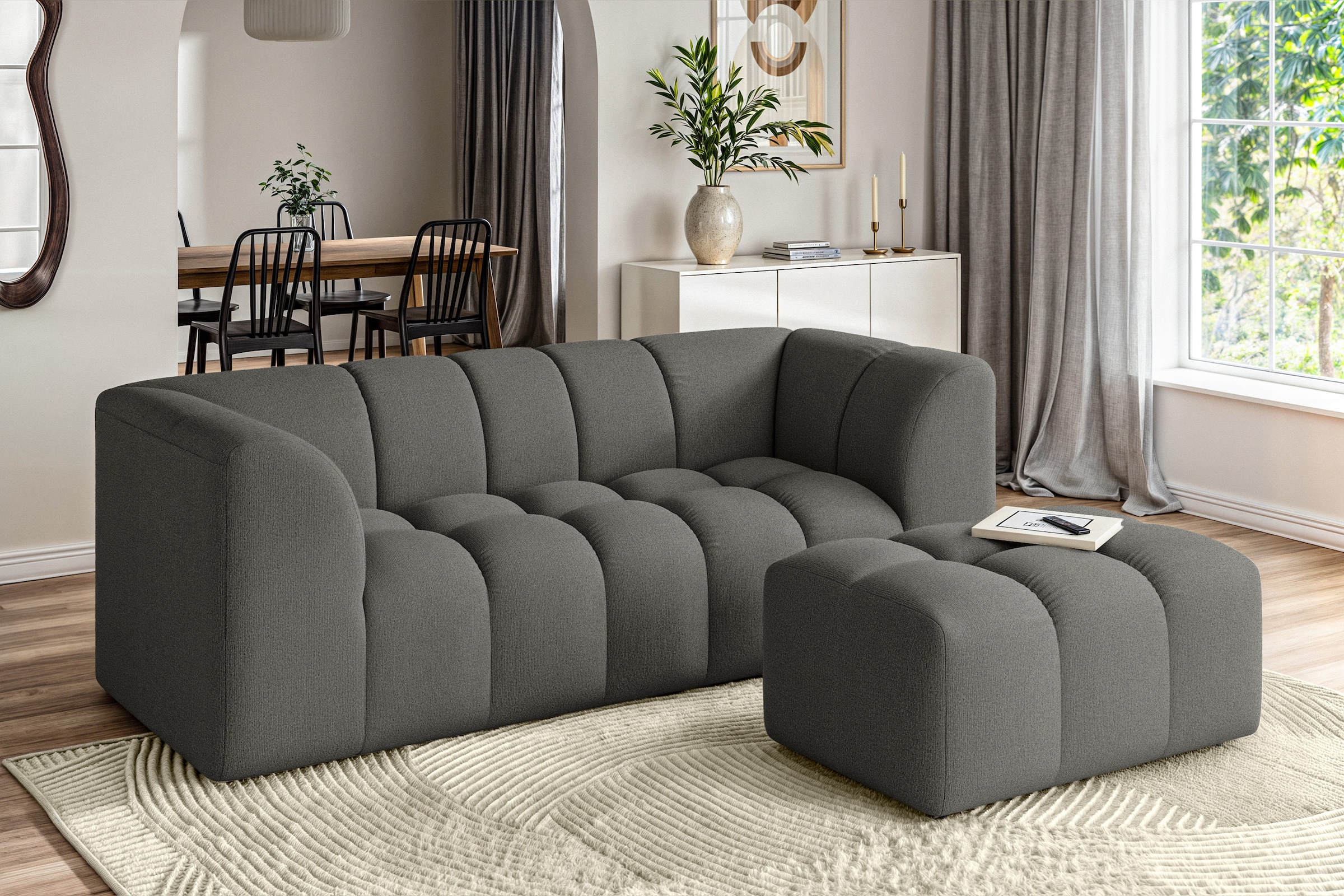 OTTO home 3-Sitzer "TUURE Verlässliche Qualität, moderne Steppung, Breite 227cm" Bubble Optik, hoher Sitzkomfort, Wellenunterfederung