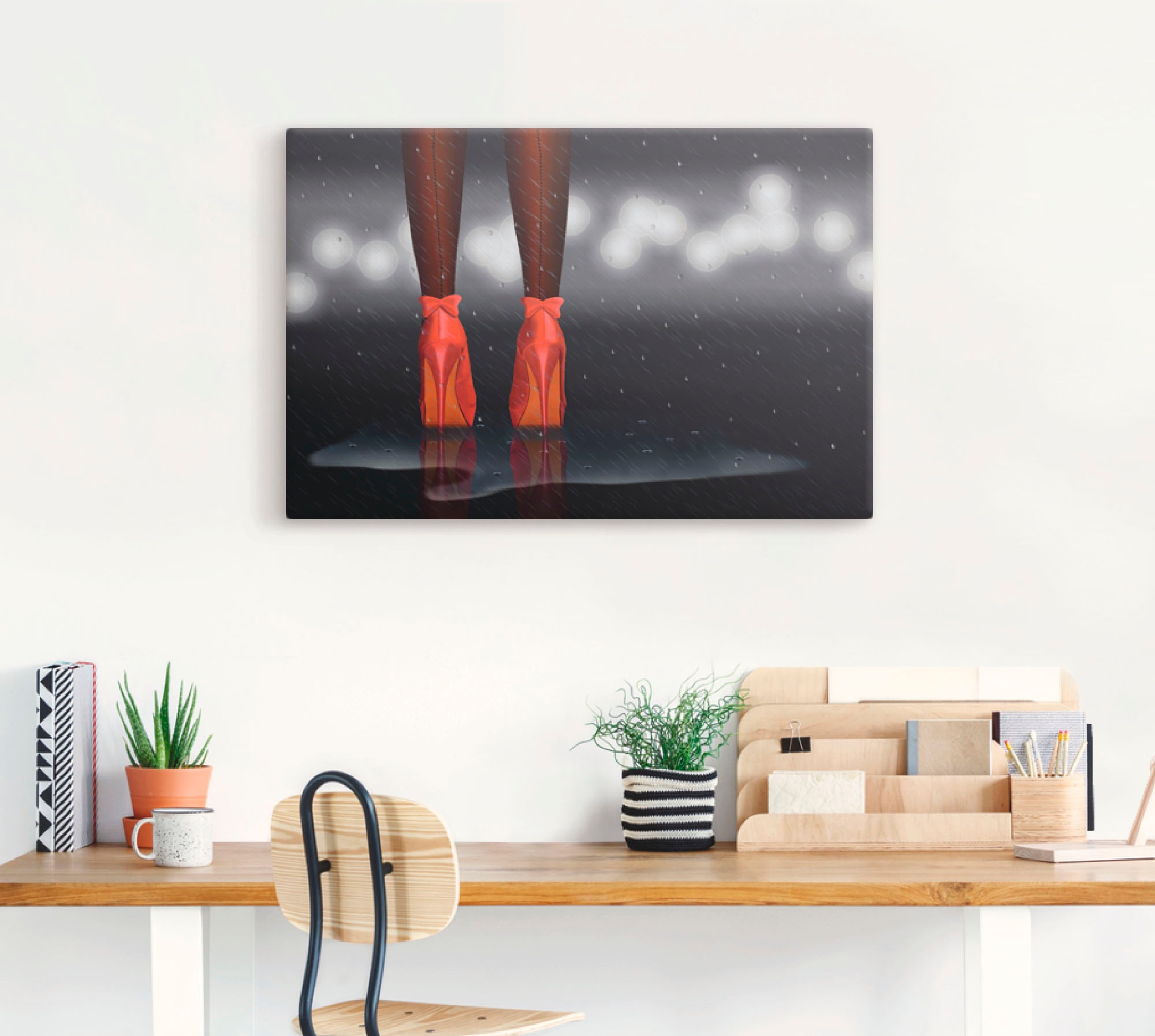 Artland Wandbild »Im Regen stehend, SW mit rotem Colorkey«, Frau, (1 St.),  als Alubild, Leinwandbild, Wandaufkleber oder Poster in versch. Größen  bestellen | BAUR