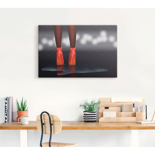 Artland Wandbild »Im Regen stehend, SW mit rotem Colorkey«, Frau, (1 St.),  als Alubild, Leinwandbild, Wandaufkleber oder Poster in versch. Größen  bestellen | BAUR
