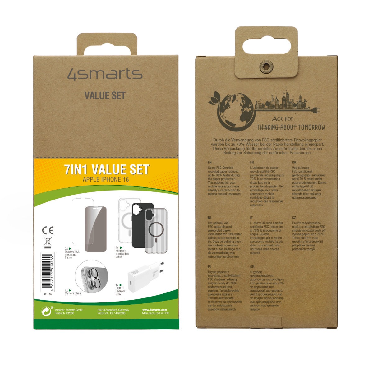 4smarts Handyhülle »7in1 Value Set für Apple iPhone 16«, 3x Hülle, 2x Schutzglas, Kameraschutzglas, Schnellladegerät