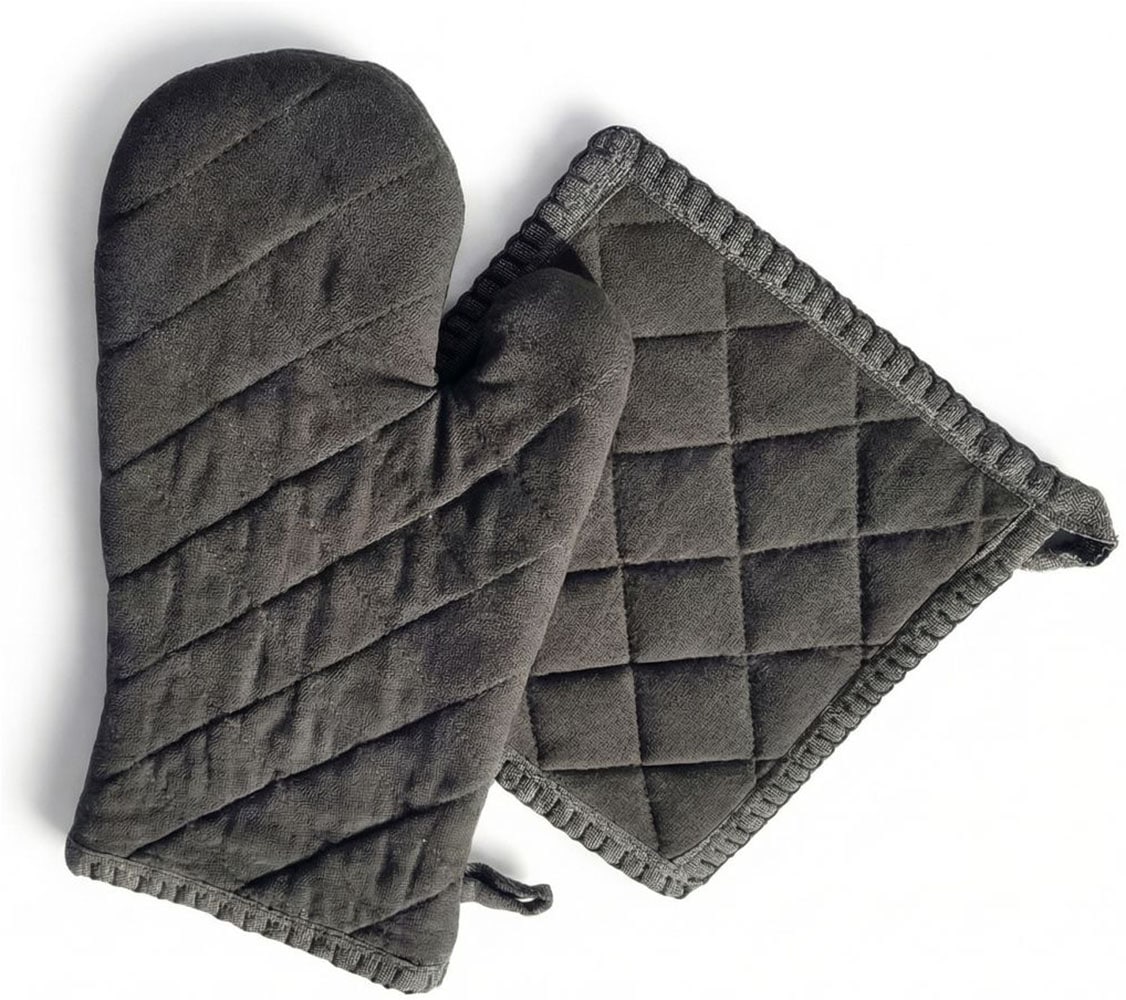 Topfhandschuhe HOME AFFAIRE "Handschuh & Topflappen Set grautöne", grau, B:20cm L:20cm, Baumwolle, Topflappen - Einheitsgröße