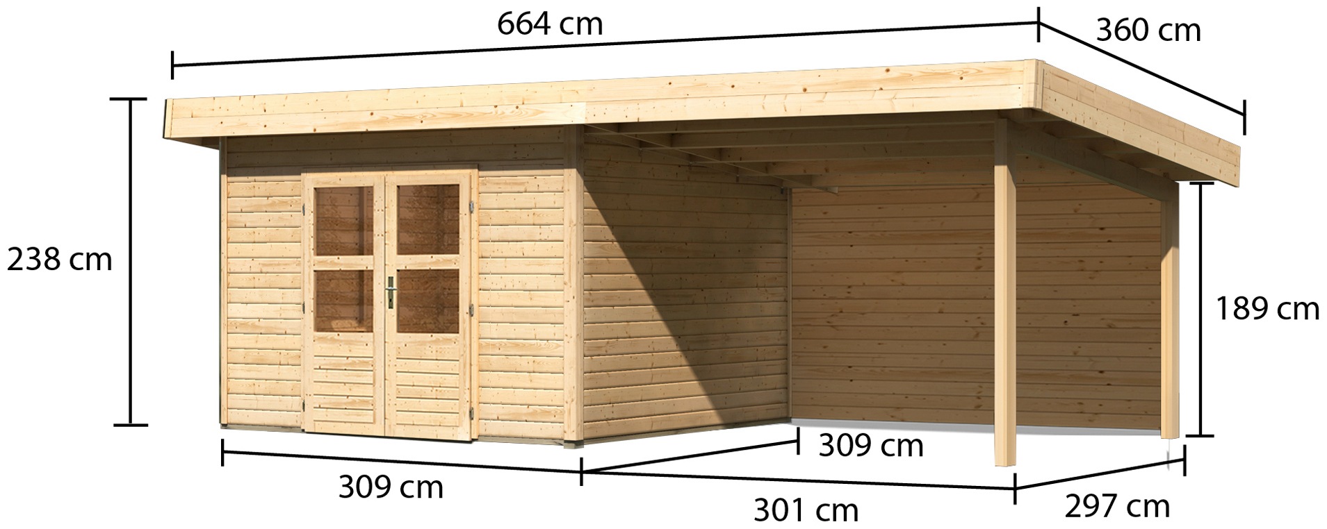 Karibu Gartenhaus »Perlsee 3«, (Set), mit Anbaudach