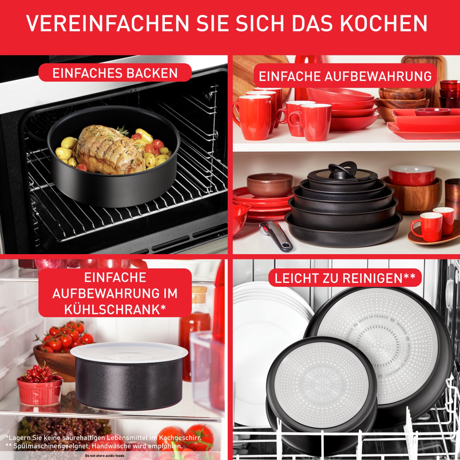 Tefal Topf-Set »L15890 Ingenio XL Force, Topfset nicht induktionsgeeignet«, Aluminium, (Set, 4 tlg., je 1 Stielkasserolle Ø 16/18/20 cm, 1 abnehmbarer Griff), Antihaftversiegelung, Thermo-Signal bei idealer Brattemperatur